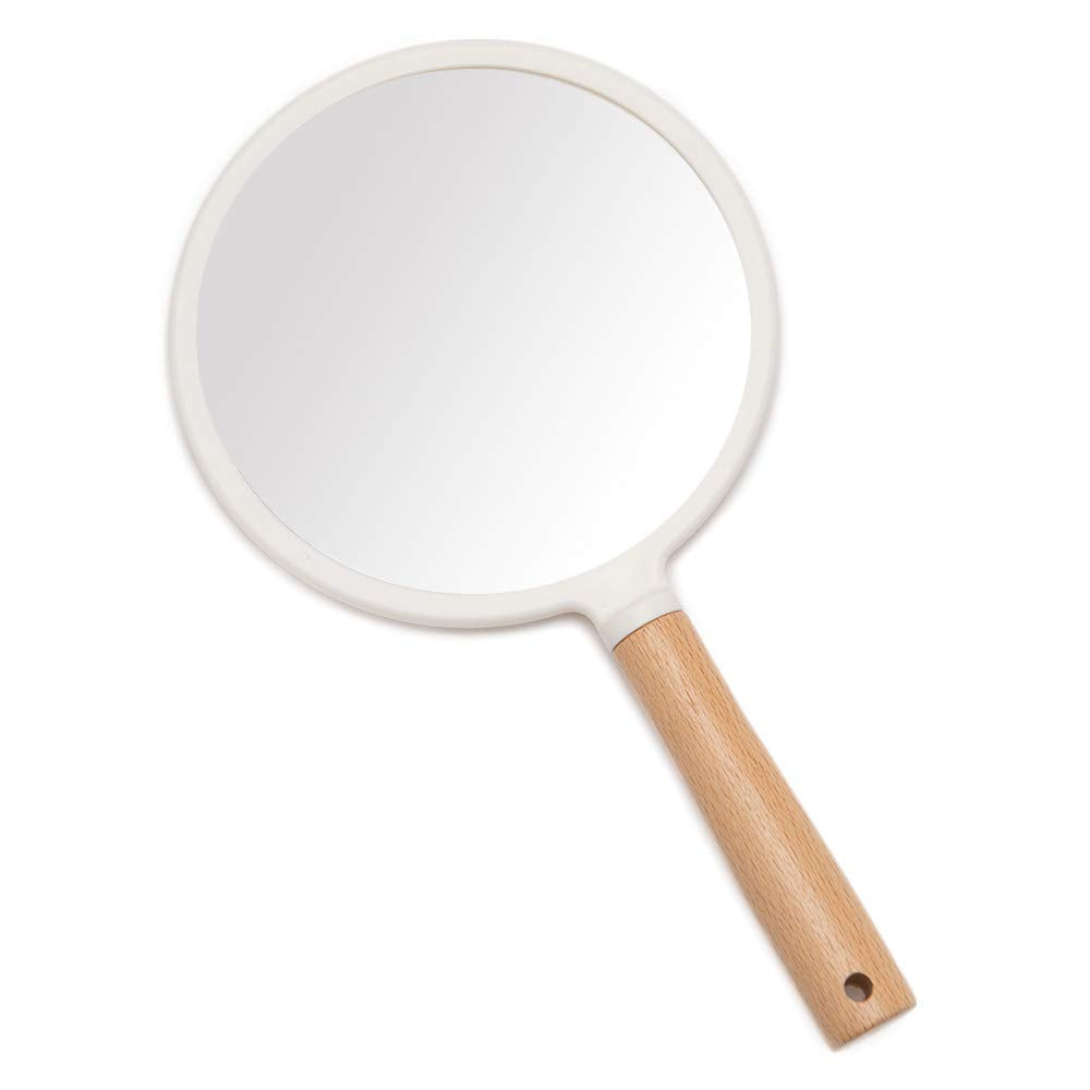YEAKE Hand Held Mirror with Handle for Makeup,Small Cute Wood Hand Mirror for Shaving with Hole Hanging Single-Sided Portable Travel Vanity Mirror for Men&Women(Square)