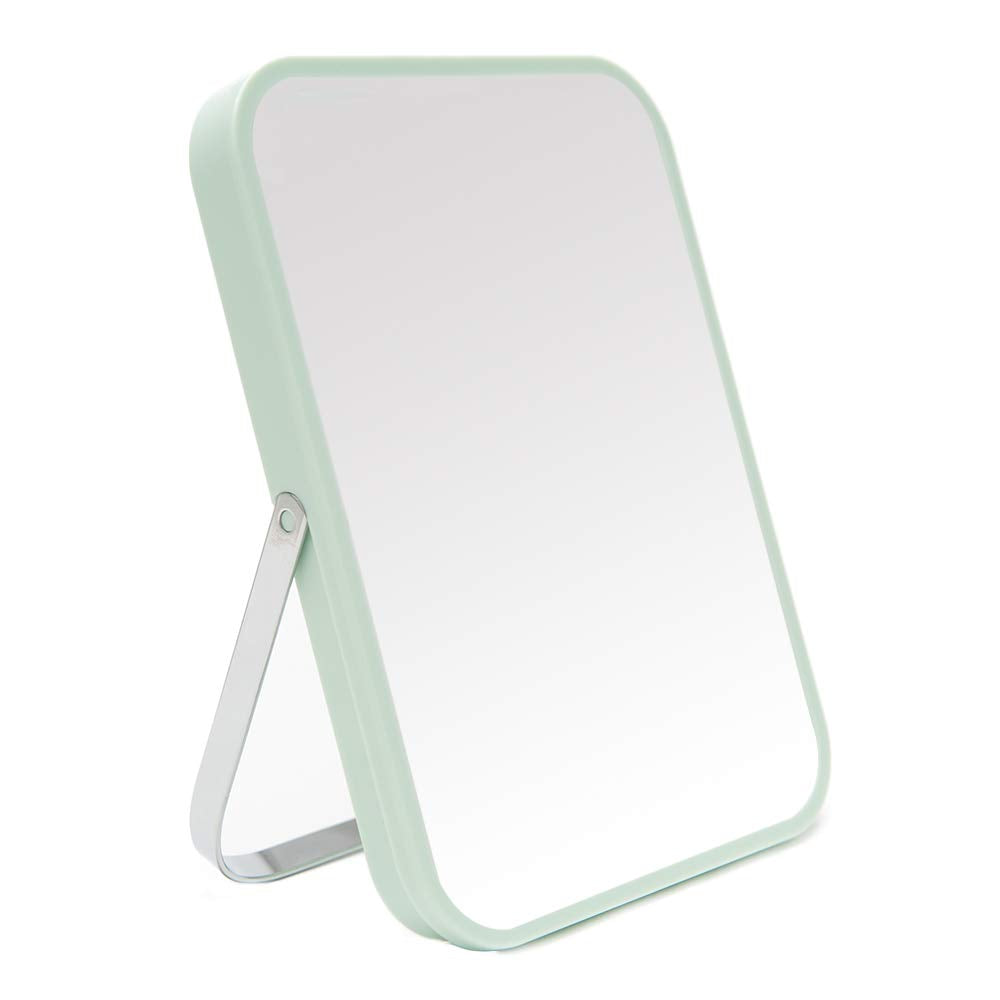 YEAKE Table Desk Vanity Makeup Mirror,8-Inch Portable Folding Mirror with Metal Stand 90°Adjustable Rotation Tavel Make Up Mirror Hanging Bathroom for Shower Shaving(Gray)