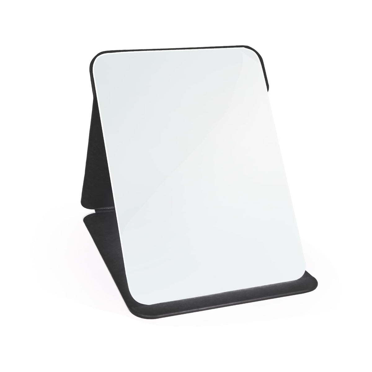 Makeup Mirror, 6x8 Inches Portable PU Leather Mirror, Folding Desktop Vanity Mirror with Adjustable Stand for Vanity Table, Office, Travel (M, Black)