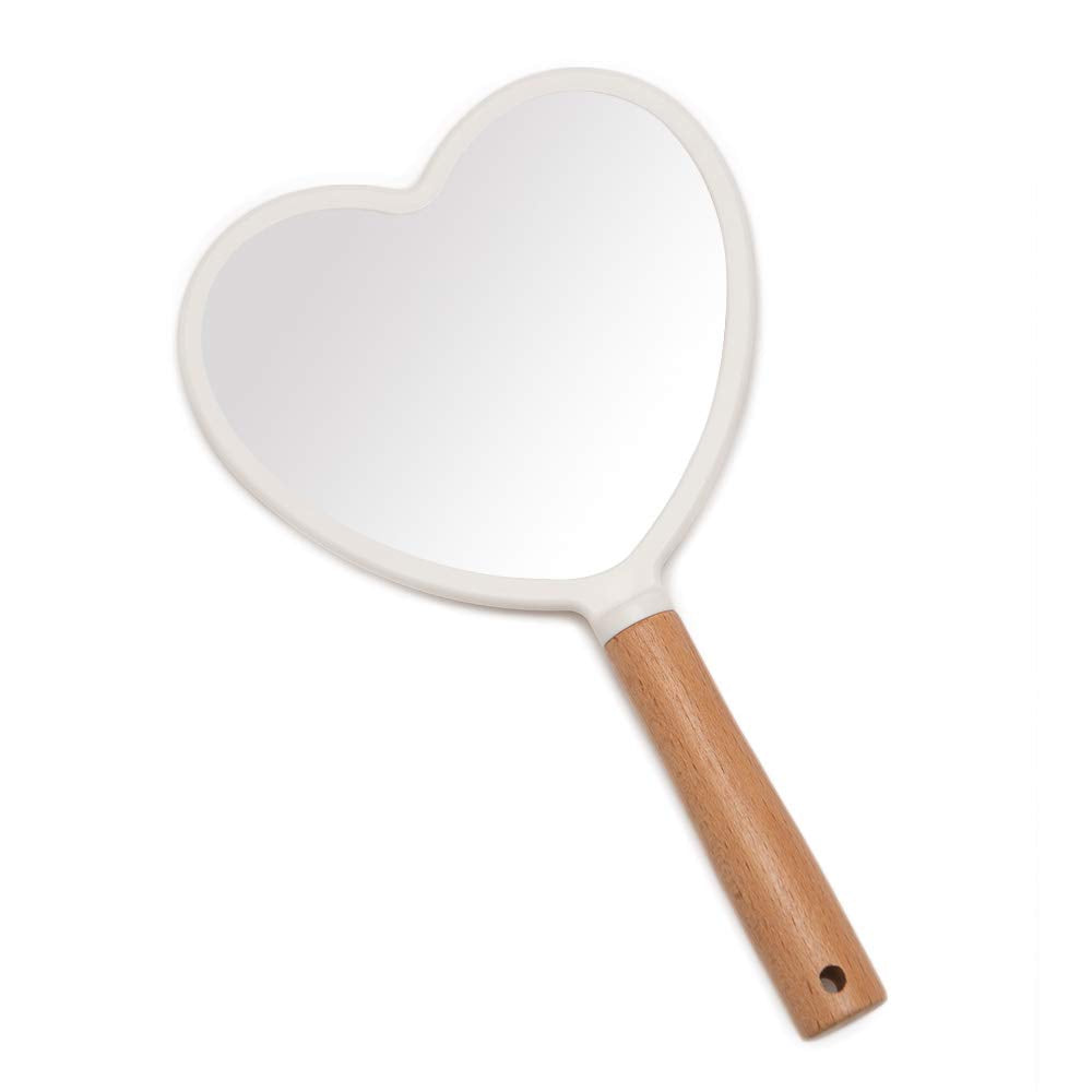 YEAKE Hand Held Mirror with Handle for Makeup,Small Cute Wood Hand Mirror for Shaving with Hole Hanging Single-Sided Portable Travel Vanity Mirror for Men&Women(Square)