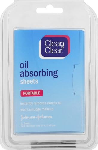 Clean & Clear Oil Absorbing Facial Sheets, Portable Blotting Papers for Face & Nose, Blotting Sheets for Oily Skin to Instantly Remove Excess Oil & Shine, Absorbing Blotting Papers, 50 ct