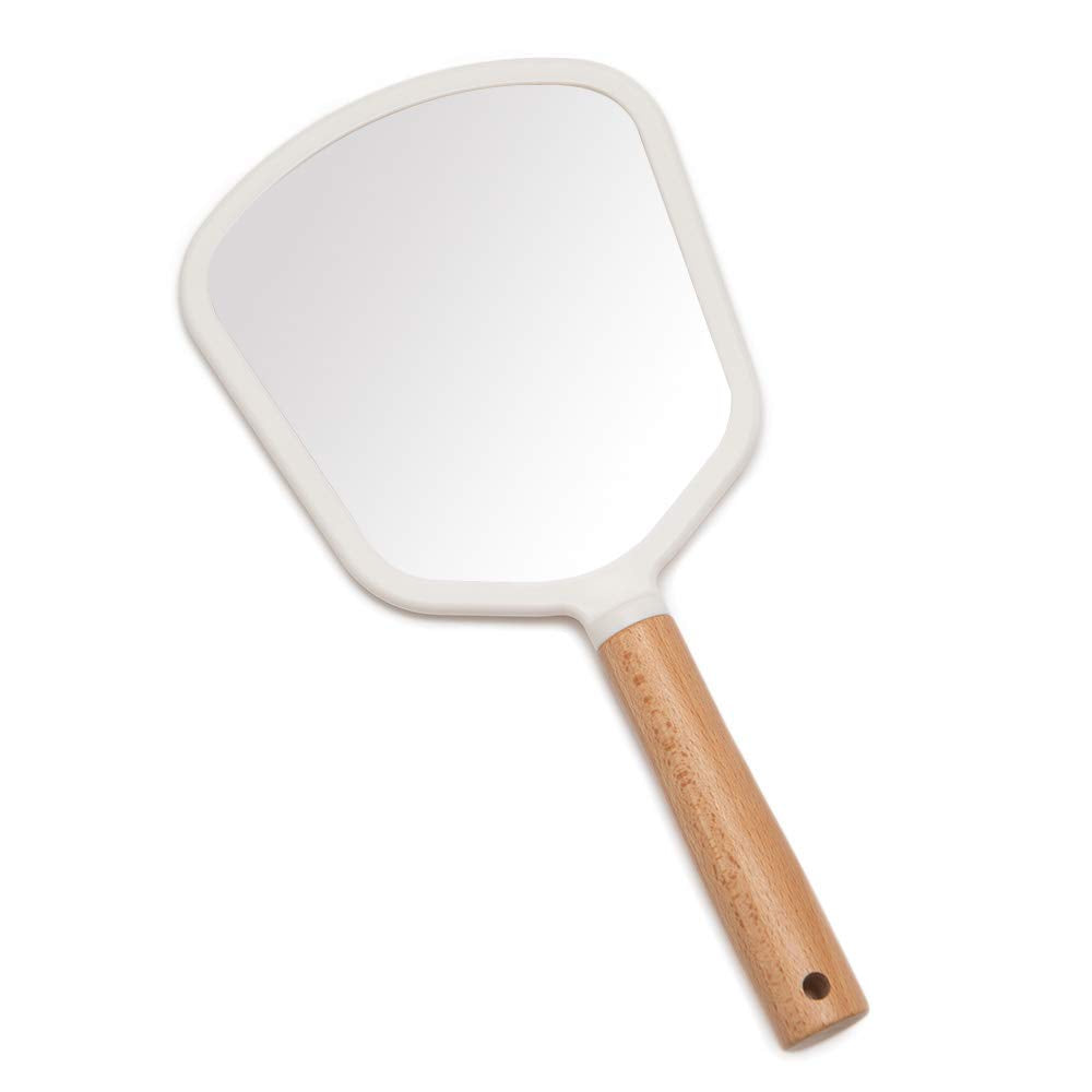 YEAKE Hand Held Mirror with Handle for Makeup,Small Cute Wood Hand Mirror for Shaving with Hole Hanging Single-Sided Portable Travel Vanity Mirror for Men&Women(Square)
