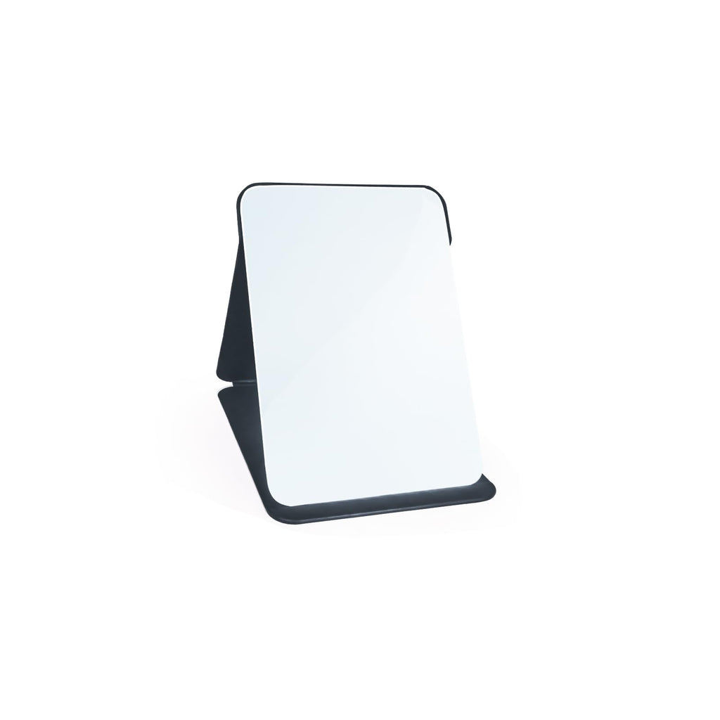 Makeup Mirror, 6x8 Inches Portable PU Leather Mirror, Folding Desktop Vanity Mirror with Adjustable Stand for Vanity Table, Office, Travel (M, Black)