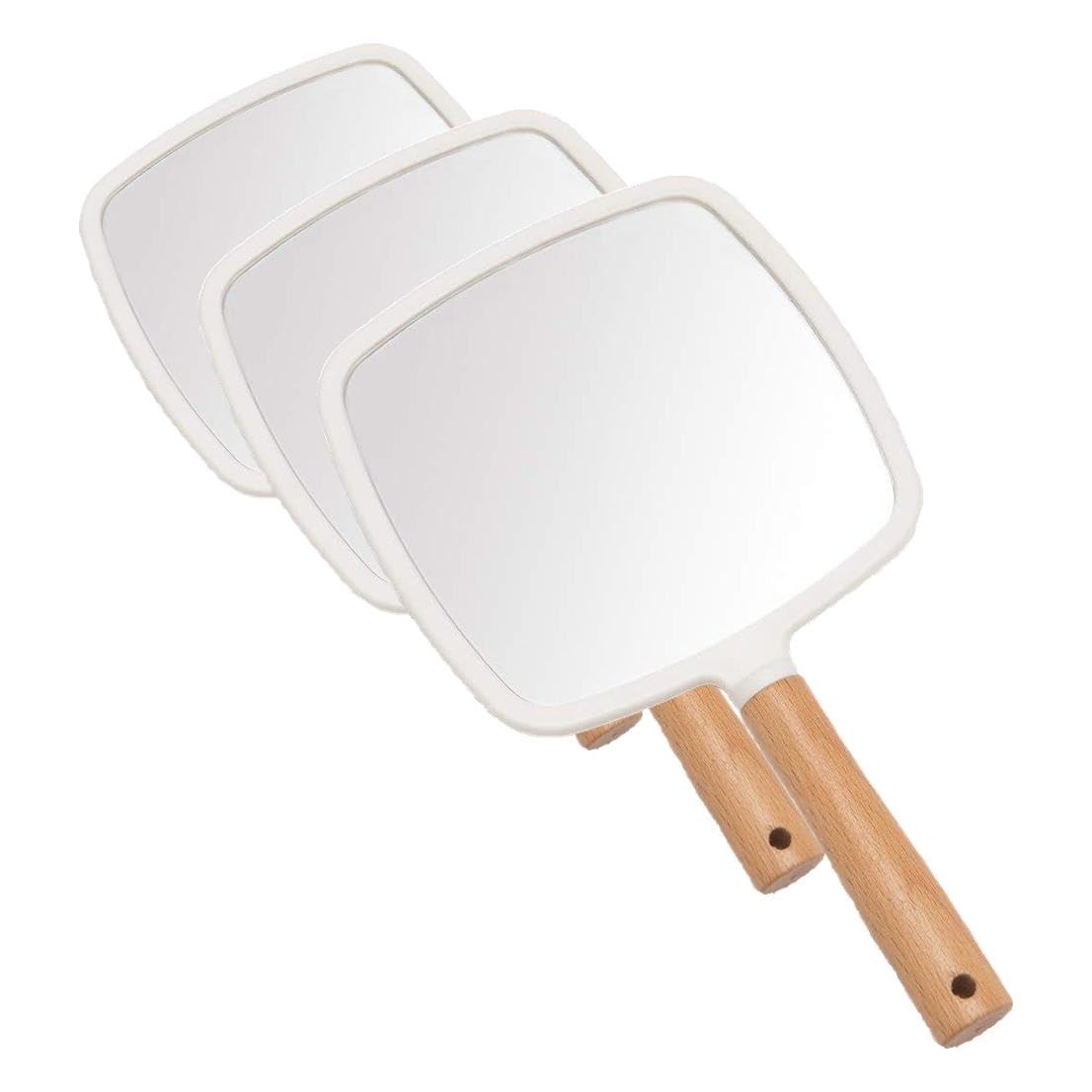 YEAKE Hand Held Mirror with Handle for Makeup,Small Cute Wood Hand Mirror for Shaving with Hole Hanging Single-Sided Portable Travel Vanity Mirror for Men&Women(Square)