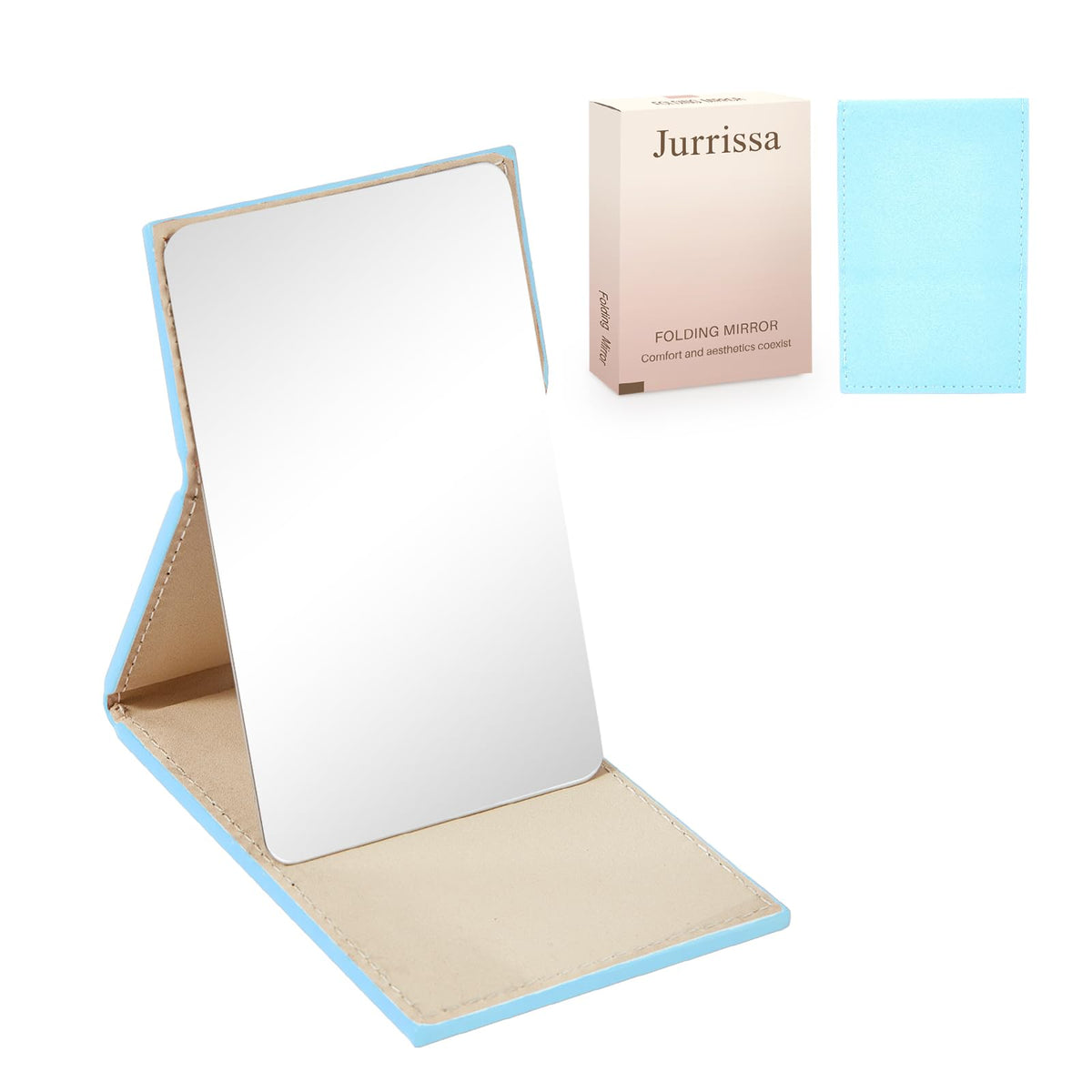 Compact Folding Mirror, 3.9" Stainless Steel Travel Mirror with PU Leather Case Cover for Makeup, Small Handheld Mirror for Pocket Purse, Mini Foldable Mirrors with Stand(Orange)