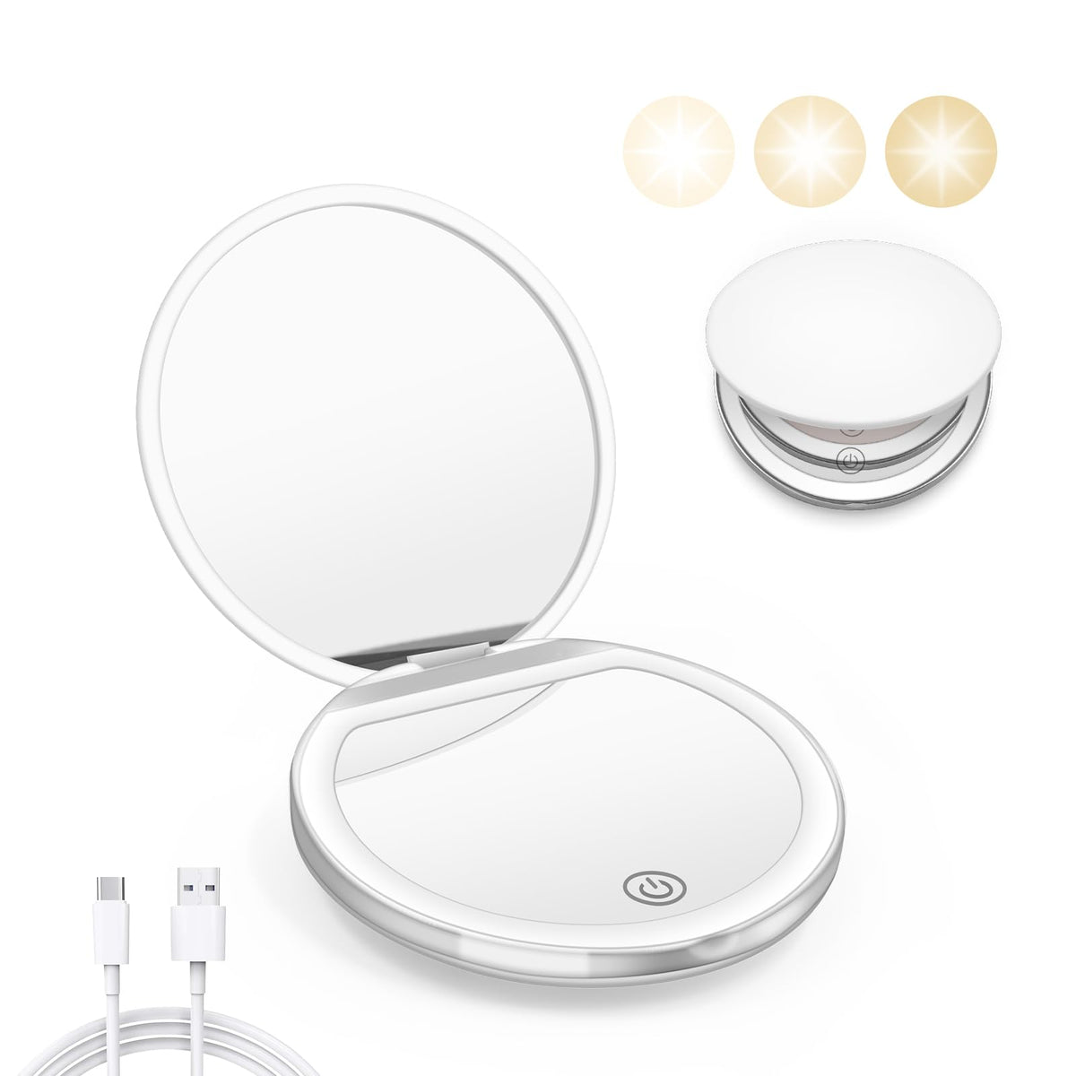 Pink Compact Mirror with Light, 1X/3X Magnification LED Pocket Mirror