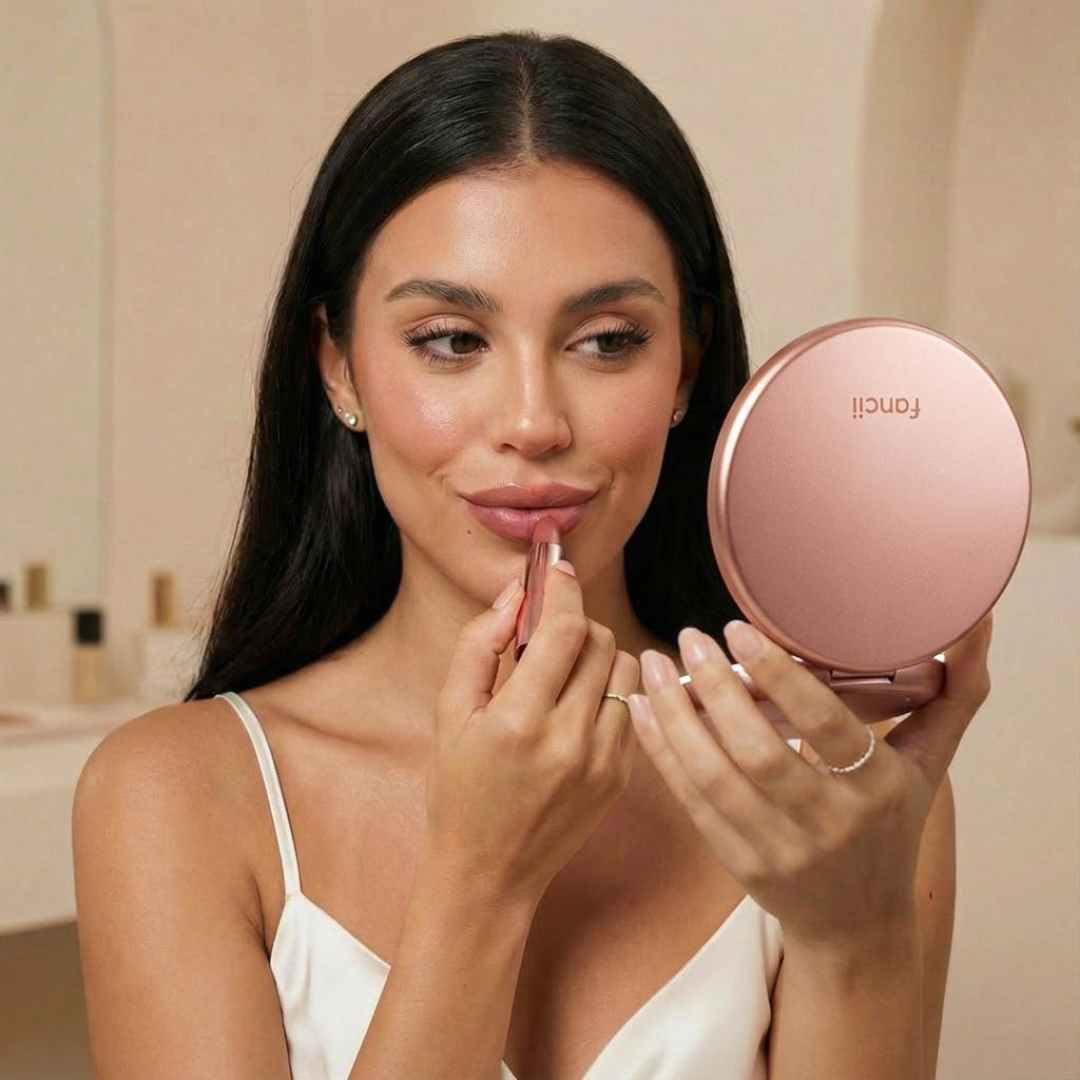 Fancii LED Lighted Travel Makeup Mirror, 1x/10x Magnification - Daylight LED, Compact, Portable, Large 5" Wide Illuminated Folding Mirror - Lumi (Rose Gold)