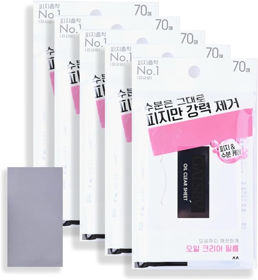 GATS-BY Oil Absorbing Sheets for Face - 70 Sheets x 5 Pack, Gentle Oil Blotting Paper for Oily Skin, Strong Absorption & Makeup Friendly, Portable Facial Oil Blotters (Oil Clear Sheets)