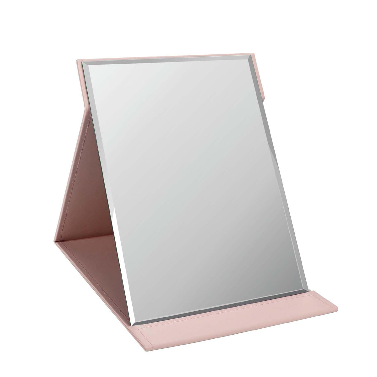 ZBEIVAN 12x9 Inches Extra Large Portable Folding Makeup Mirror, Frameless PU Leather Vanity Mirror with Stand for Desk Table Camping Travel Personal, Black