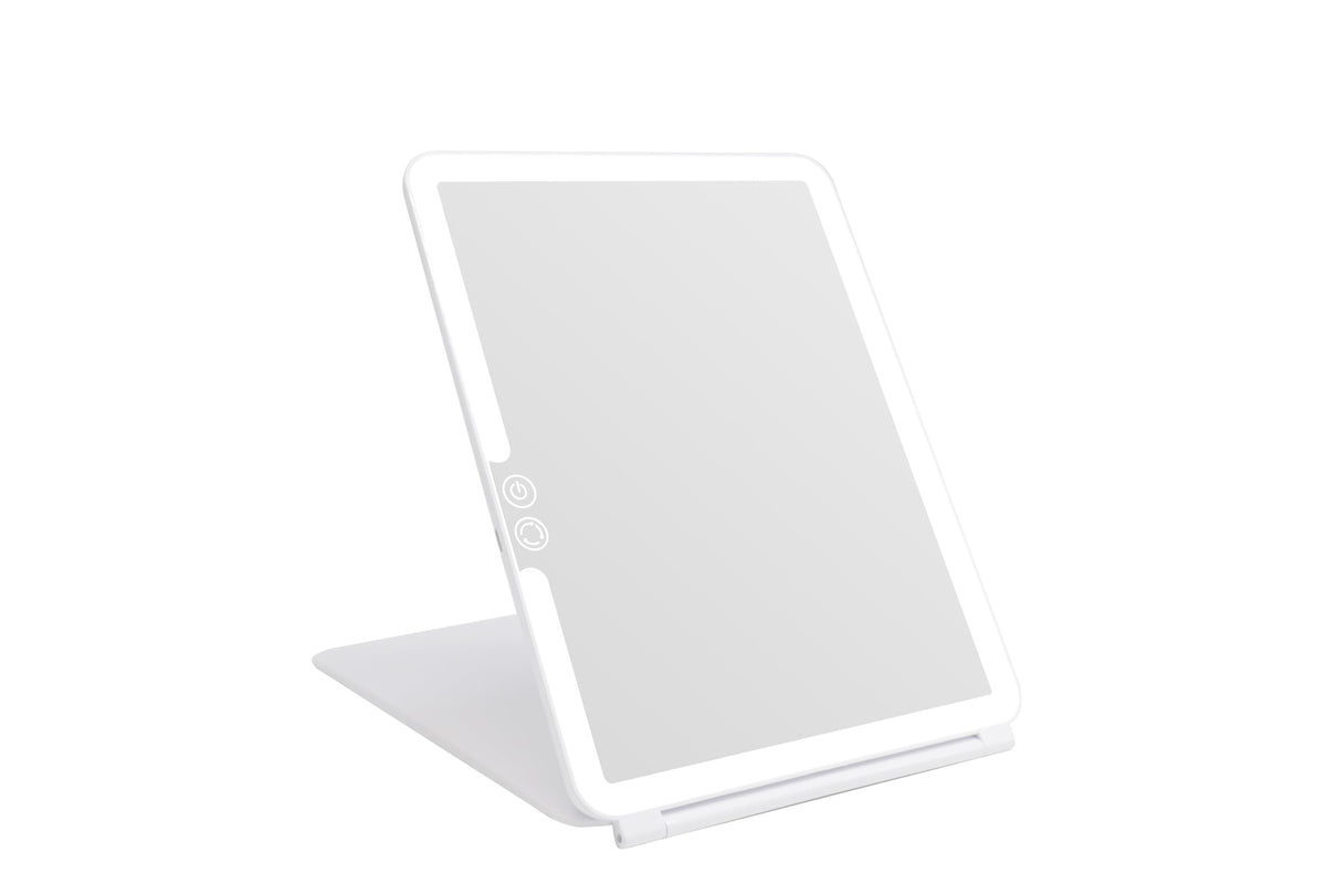 deweisn Folding Lighted Makeup Mirror with 72 LEDs 3 Colors Light Modes USB Rechargable 1800mA Batteries Portable Ultra Thin Compact Vanity Mirror Dimmable Travel Mirror