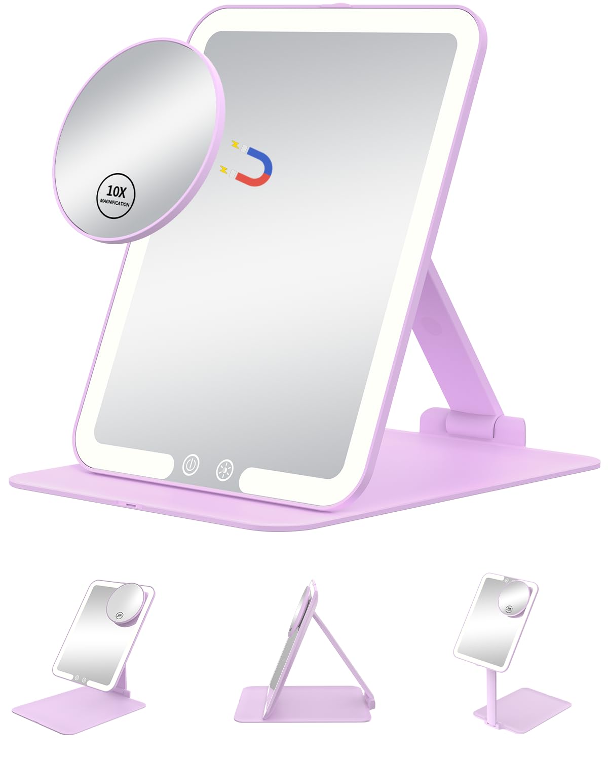 Gospire Travel Makeup Mirror with Lights and Magnification 10X, White