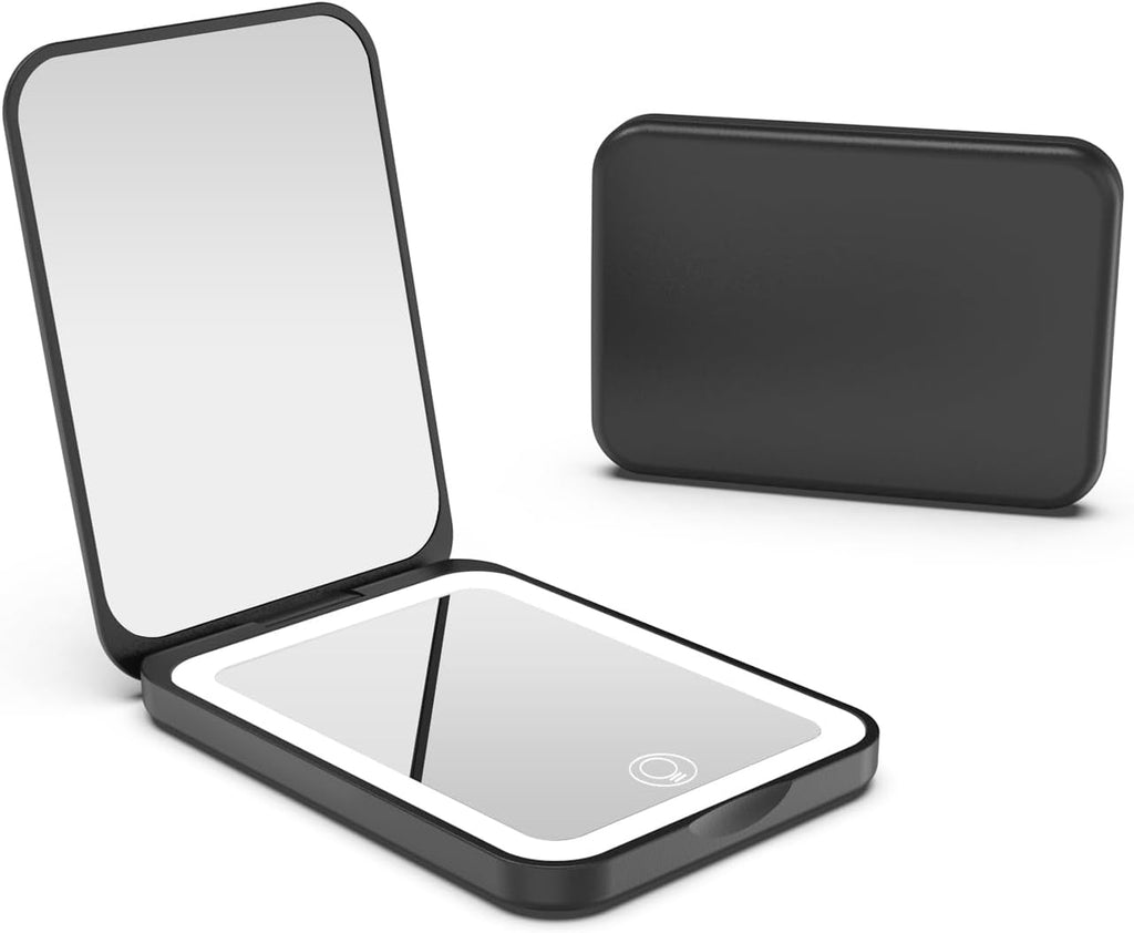Kintion 1X/3X Pocket Mirror, 3 Color Lighting LED Compact Mirror (Black)