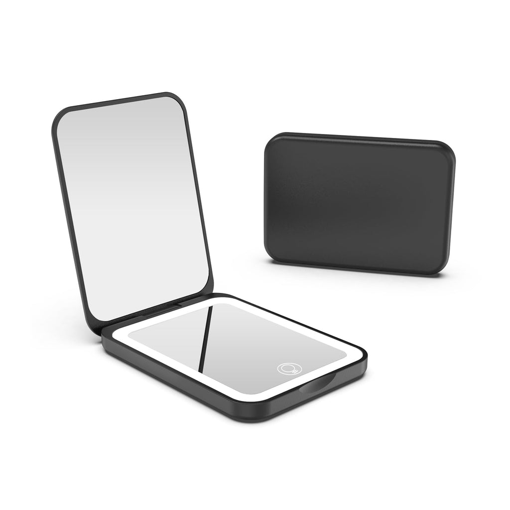 Kintion 1X/3X Pocket Mirror, 3 Color Lighting LED Compact Mirror (Black)