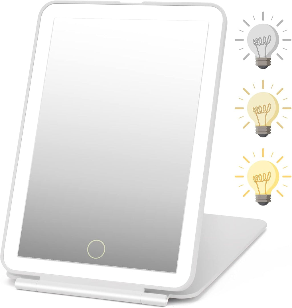 DenCert Rechargeable Travel Makeup Mirror 72 LED Lighted Compact Slim Vanity with Lights 3 Lighting Modes Dimmable Touch Screen (White),(DenCert)