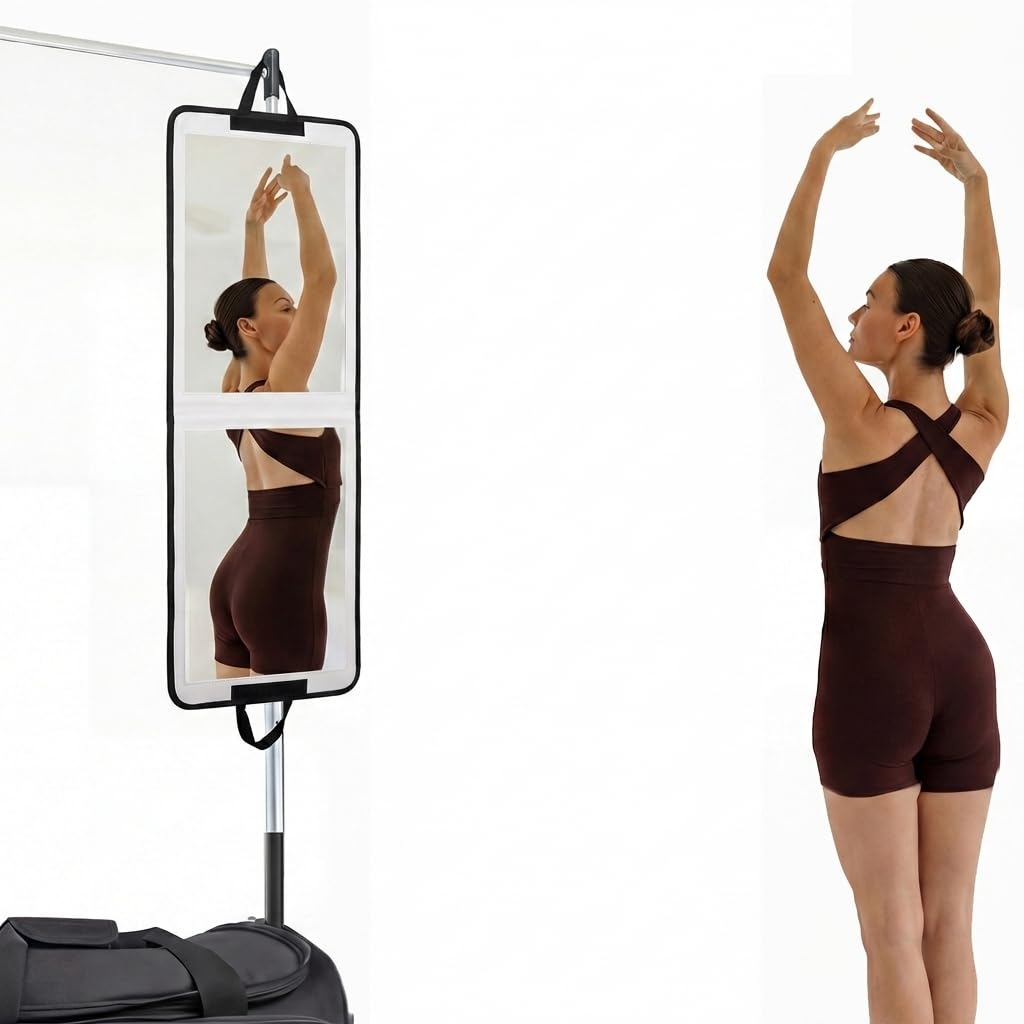 LPHUMEX Foldable Portable Full Length Mirror for Camping, Travel, Dancers, 32x13 Inch, Black, Hanging Folding Mirror for Dance, Full Body Travel Mirror