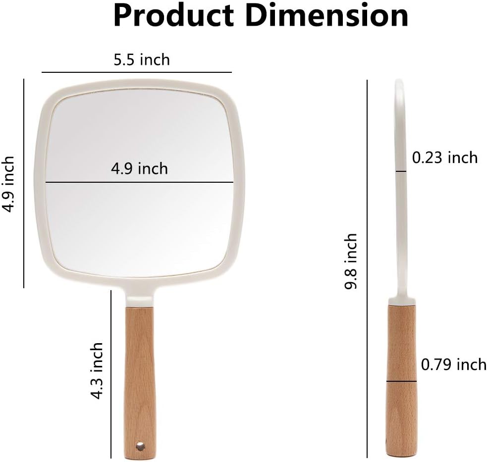 YEAKE Hand Held Mirror with Handle for Makeup,Small Cute Wood Hand Mirror for Shaving with Hole Hanging Single-Sided Portable Travel Vanity Mirror for Men&Women(Square)