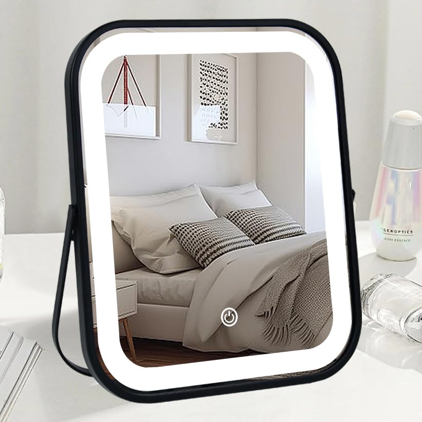 YEKKOPT Rechargeable Vanity Mirror with Lights,Desk Makeup Mirror with Lights,Portable Travel for Makeup Desk ＆ Dressing Room,3 Color Lighting, Dimmable Touch Screen