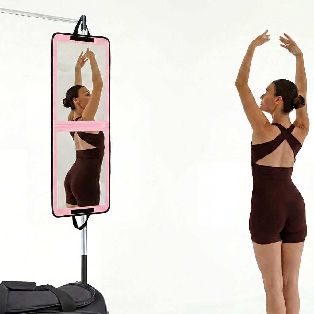 LPHUMEX Foldable Portable Full Length Mirror for Camping, Travel, Dancers, 32x13 Inch, Black, Hanging Folding Mirror for Dance, Full Body Travel Mirror