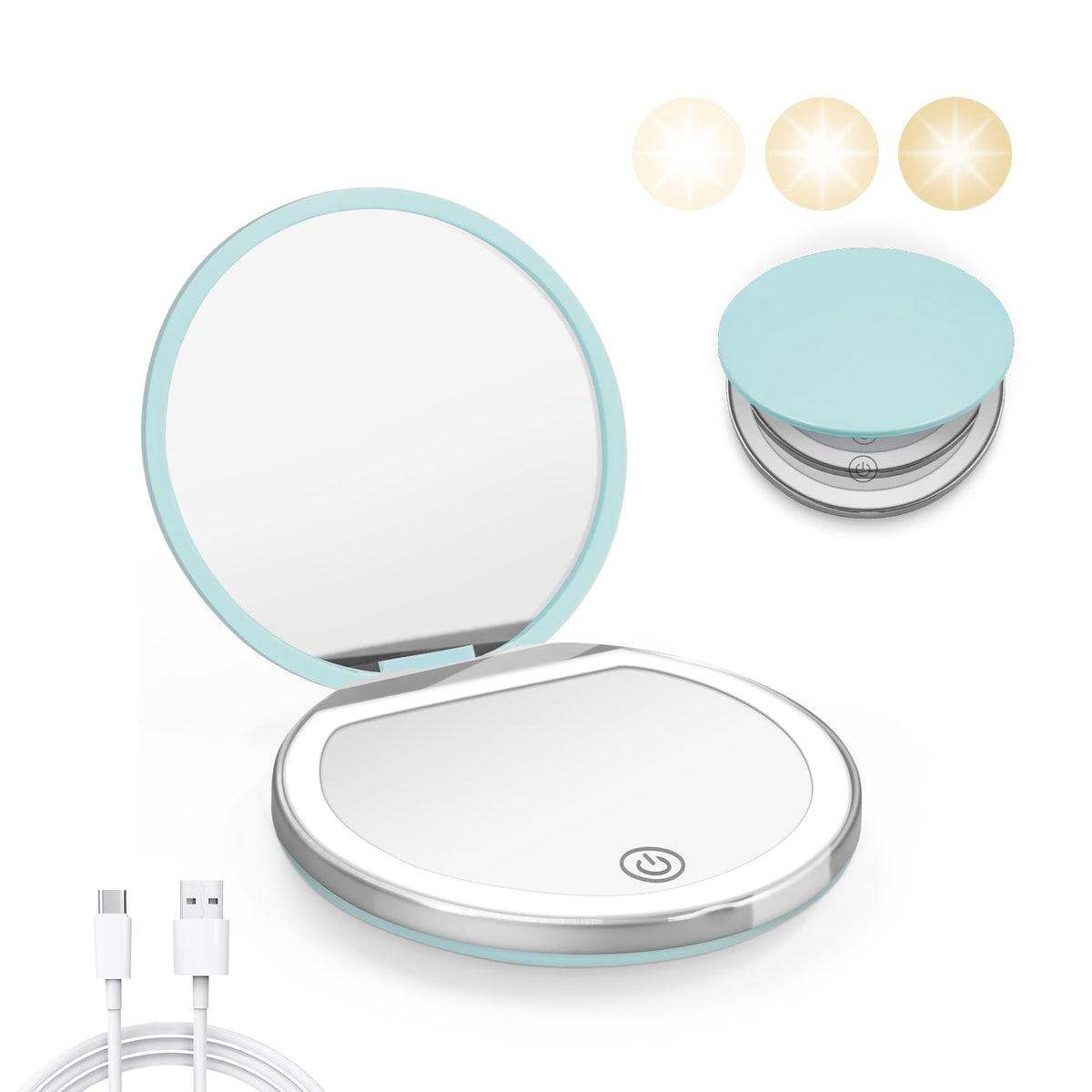 Pink Compact Mirror with Light, 1X/3X Magnification LED Pocket Mirror