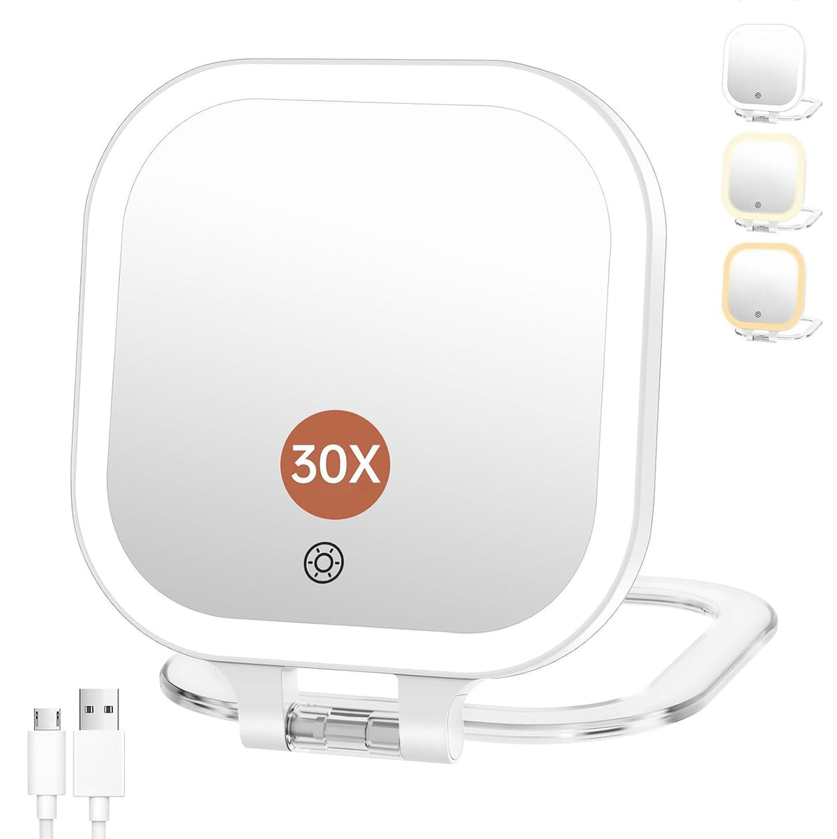 FASCINATE 7" Rechargeable Travel Makeup Mirror 30X Magnification (White)