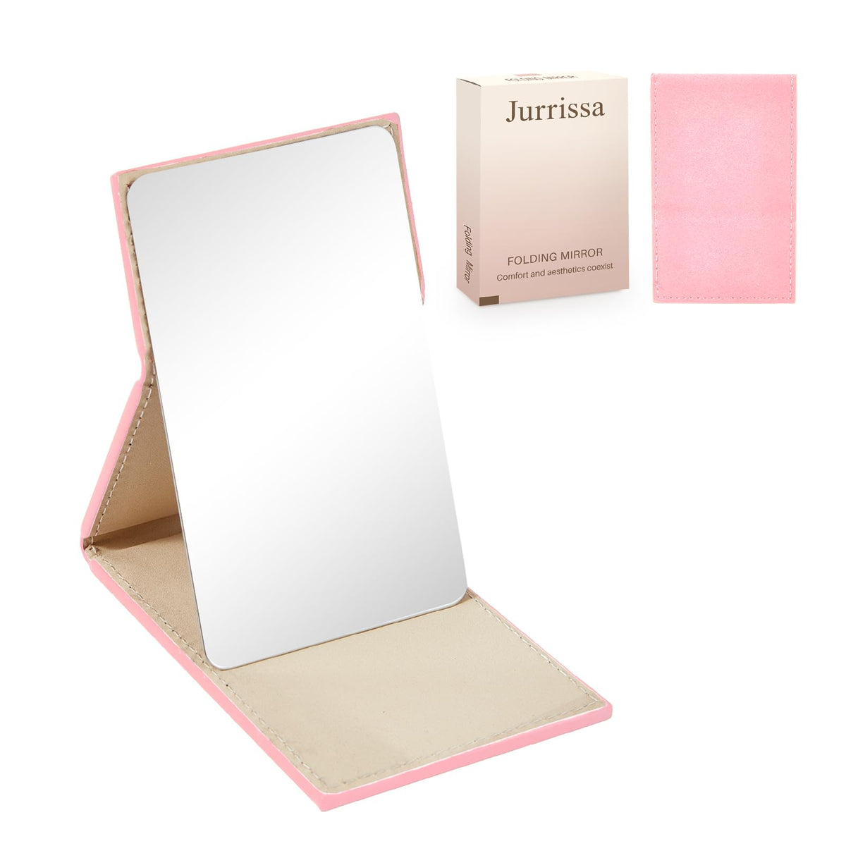 Compact Folding Mirror, 3.9" Stainless Steel Travel Mirror with PU Leather Case Cover for Makeup, Small Handheld Mirror for Pocket Purse, Mini Foldable Mirrors with Stand(Orange)