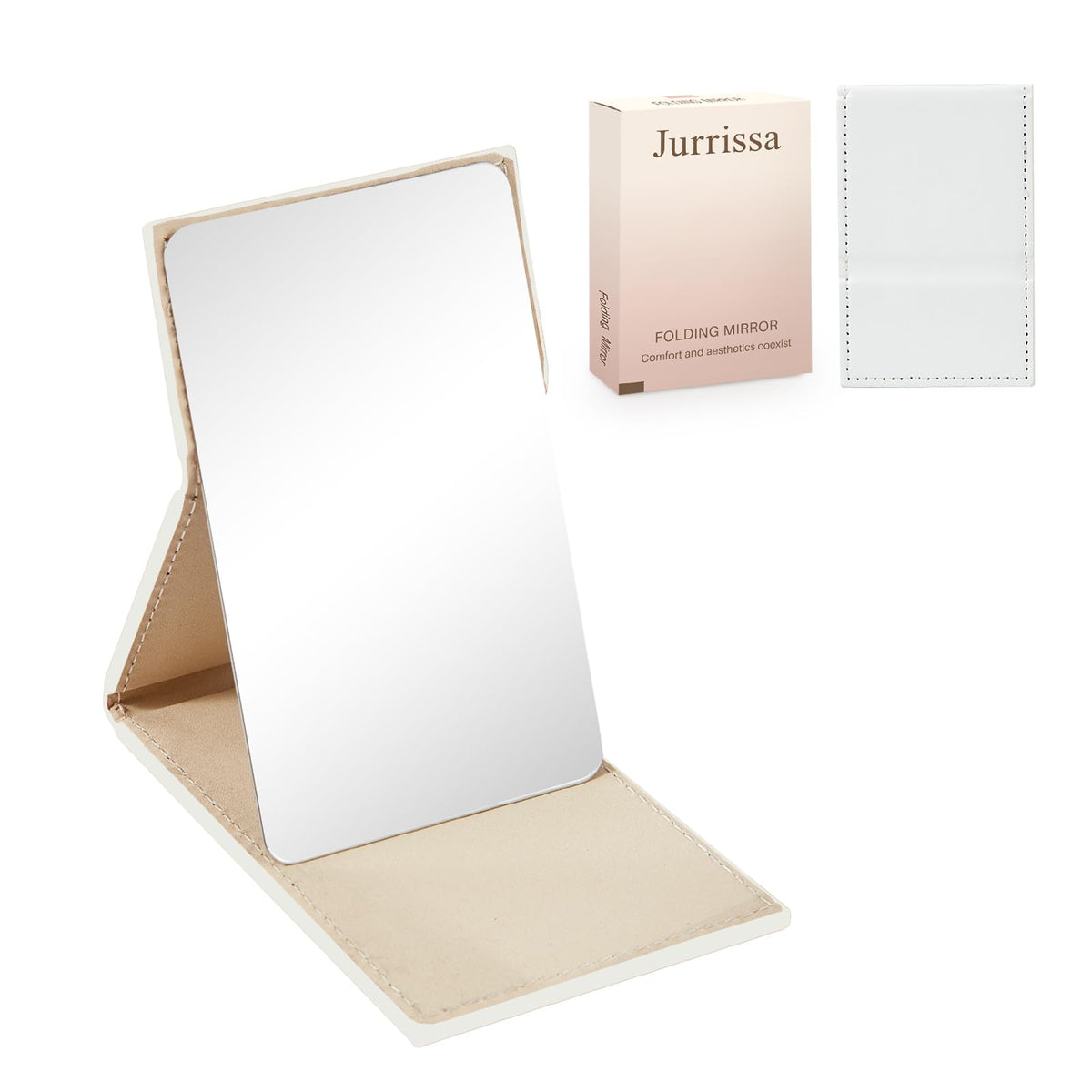 Compact Folding Mirror, 3.9" Stainless Steel Travel Mirror with PU Leather Case Cover for Makeup, Small Handheld Mirror for Pocket Purse, Mini Foldable Mirrors with Stand(Orange)