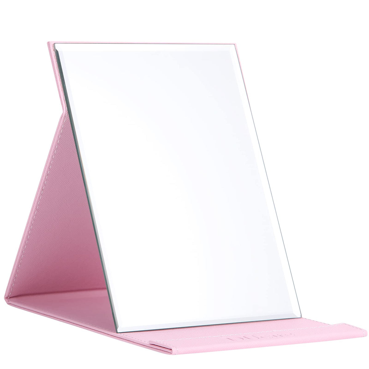DUcare Folding Table Mirror 6x8 Inch - Portable Desk & Travel Mirror with PU Leather Cover, Adjustable Stand for Makeup, Shaving, Crafting, Pink