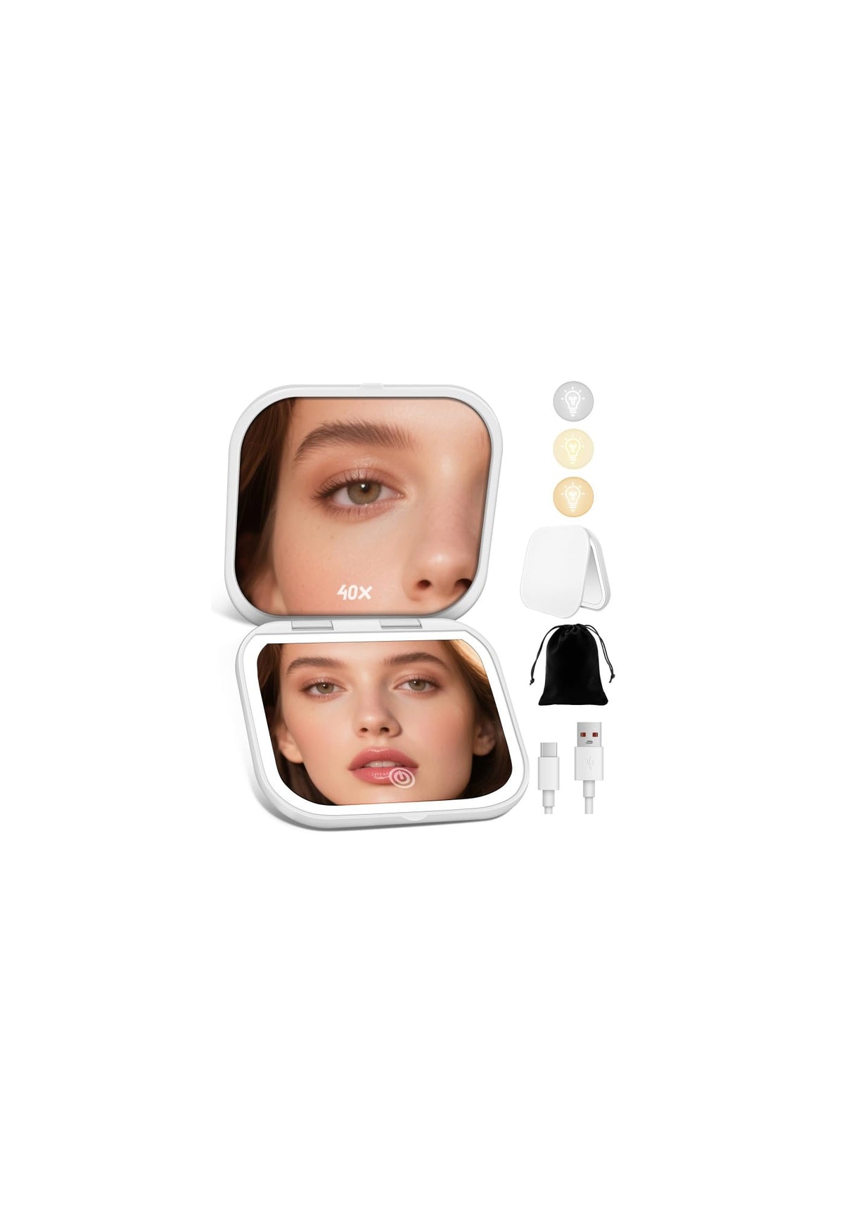 Magnifying Mirror with Light, Rechargeable Compact Makeup Mirror 40X Rose