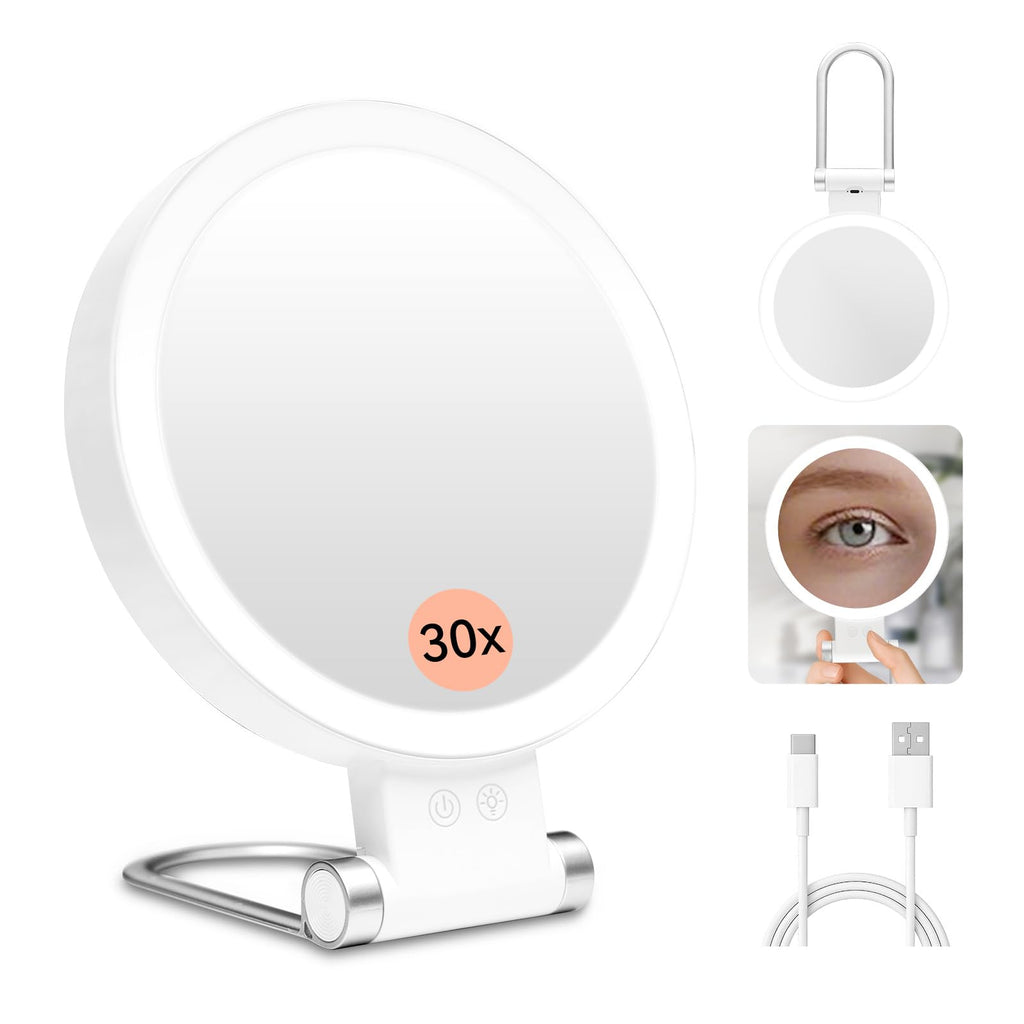 Travel Makeup Mirror with Lights 10X Magnifying Mirror with Battery Display