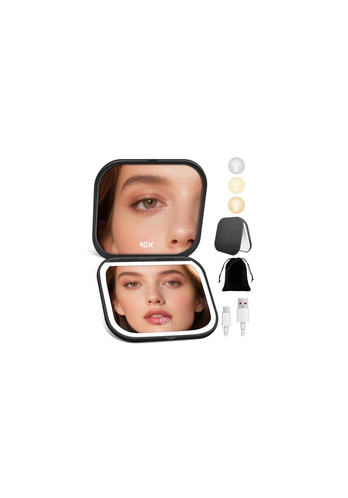 Magnifying Mirror with Light, Rechargeable Compact Makeup Mirror 40X Rose