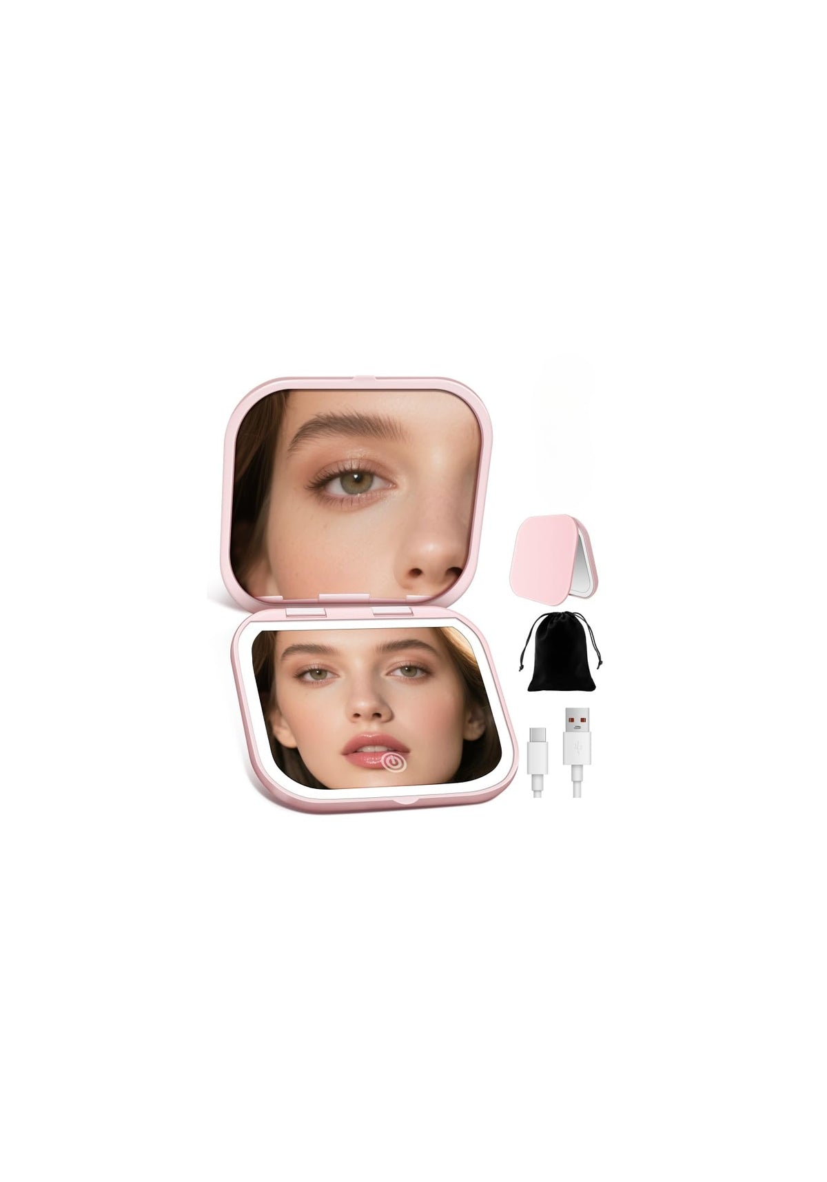 Magnifying Mirror with Light, Rechargeable Compact Makeup Mirror 40X Rose