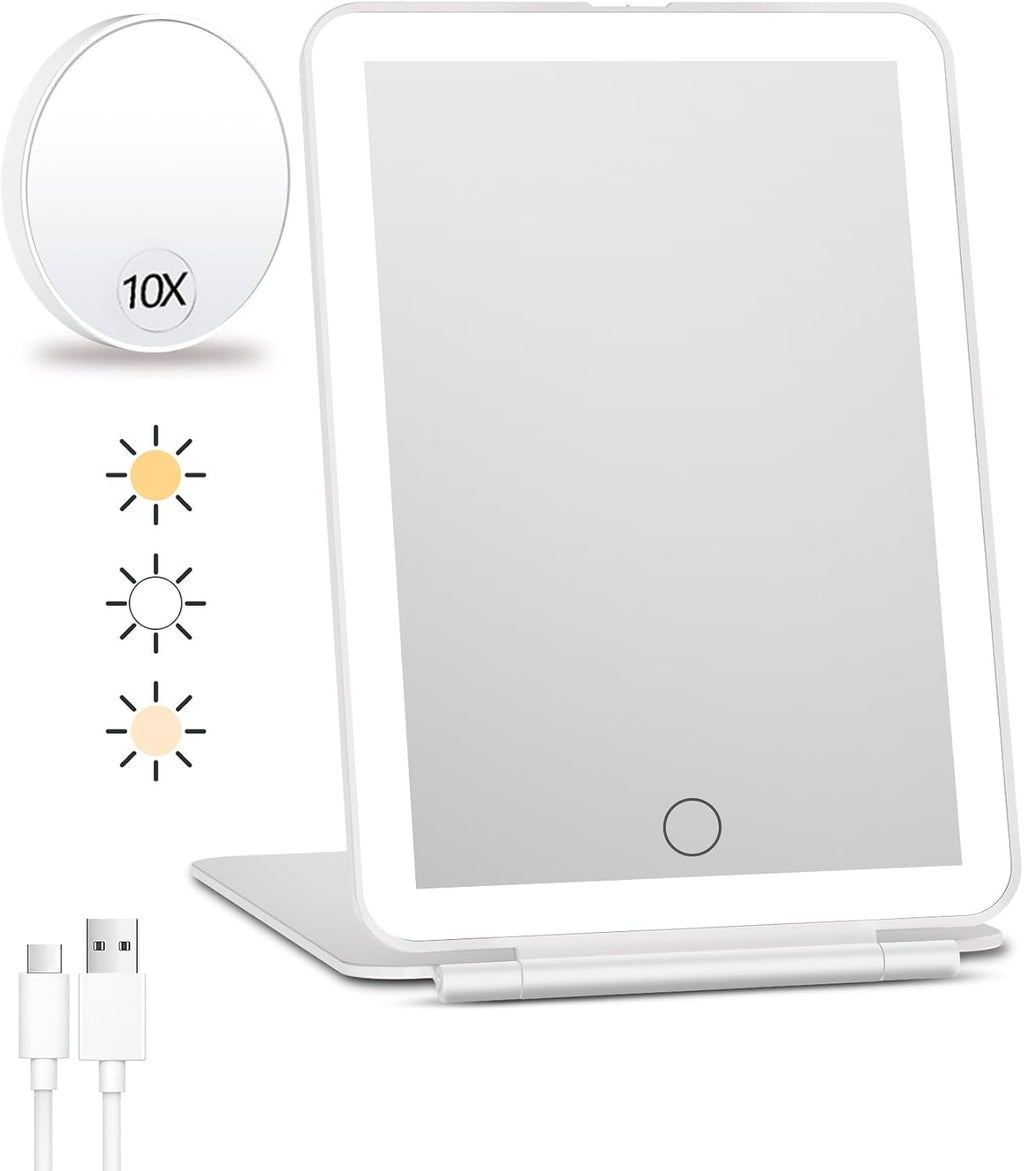 FUNTOUCH Rechargeable Travel Makeup Mirror with Lights 10X Magnifying