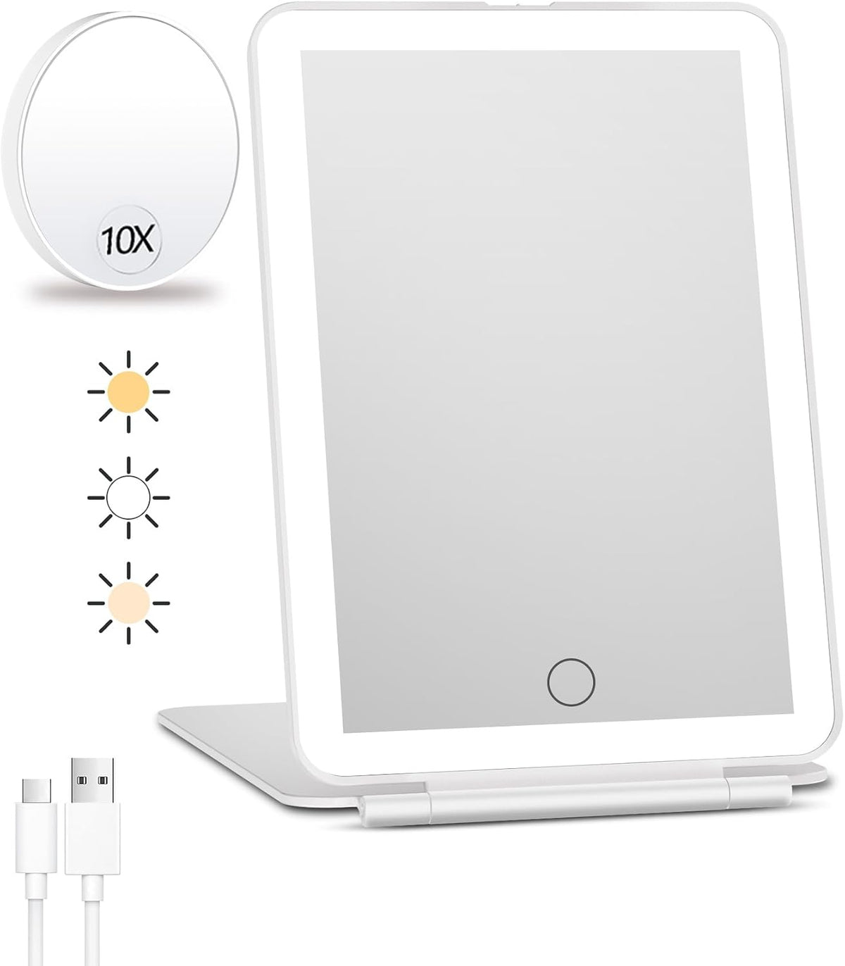 FUNTOUCH Rechargeable Travel Makeup Mirror with Lights 10X Magnifying