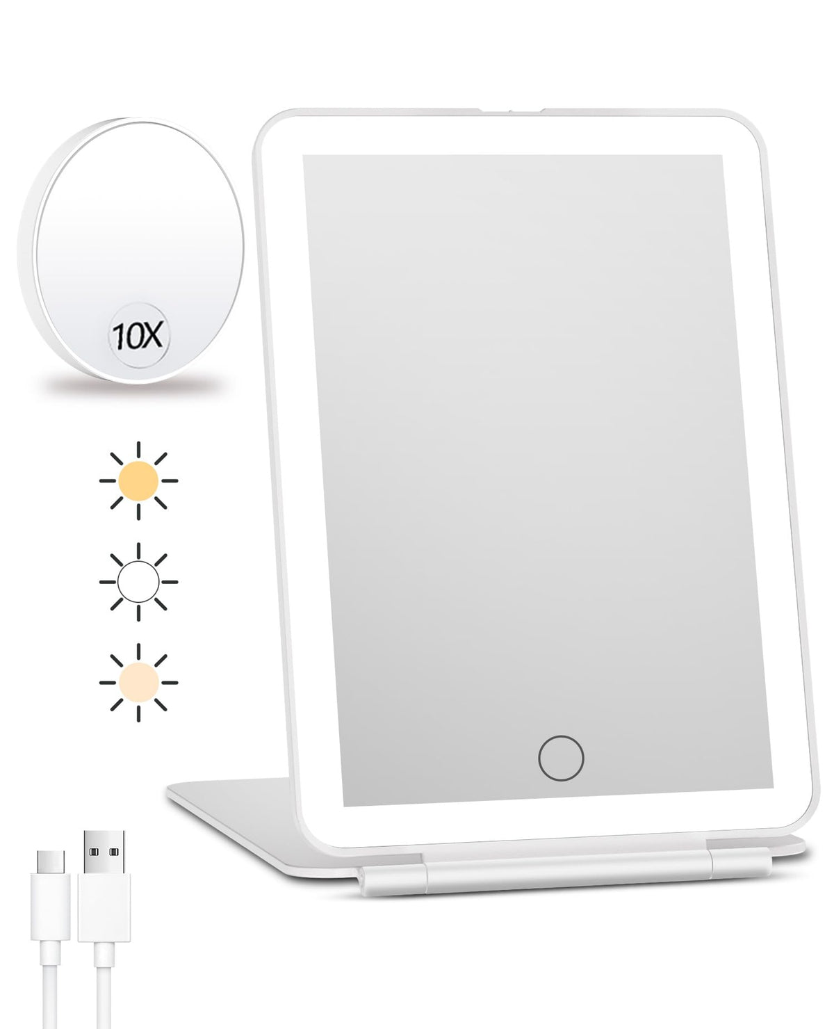 FUNTOUCH Rechargeable Travel Makeup Mirror with Lights 10X Magnifying