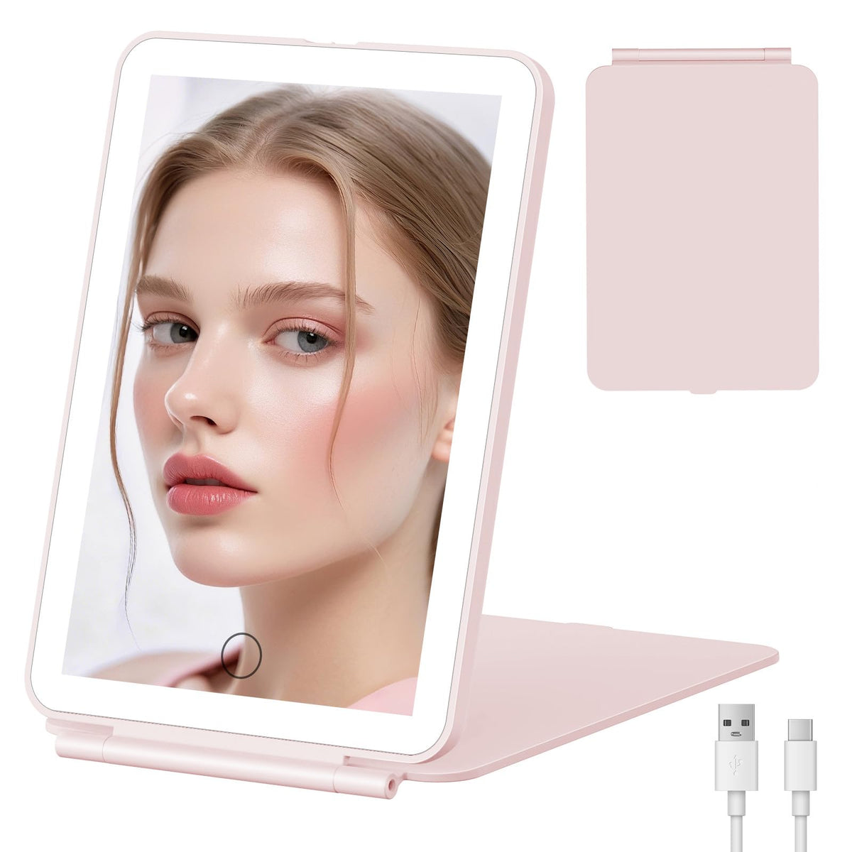FUNTOUCH 2500mAh Rechargeable Large Travel Makeup Mirror with Lights