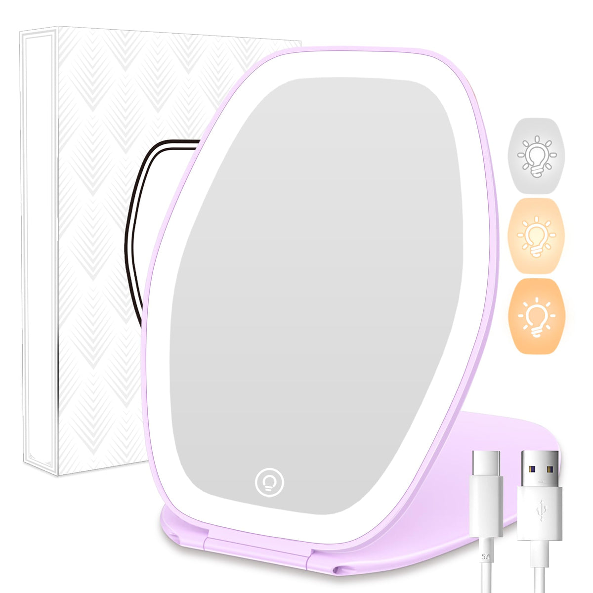 COSYGLOW Travel Makeup Mirror with Light, Portable Hexagon Vanity Mirror
