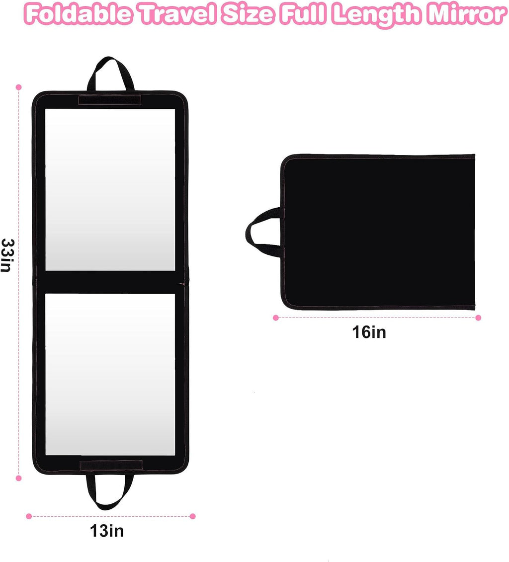 LPHUMEX Foldable Portable Full Length Mirror for Camping, Travel, Dancers, 32x13 Inch, Black, Hanging Folding Mirror for Dance, Full Body Travel Mirror