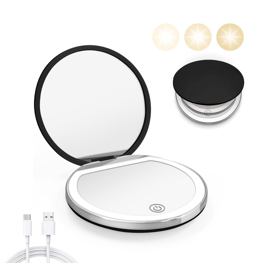 Pink Compact Mirror with Light, 1X/3X Magnification LED Pocket Mirror