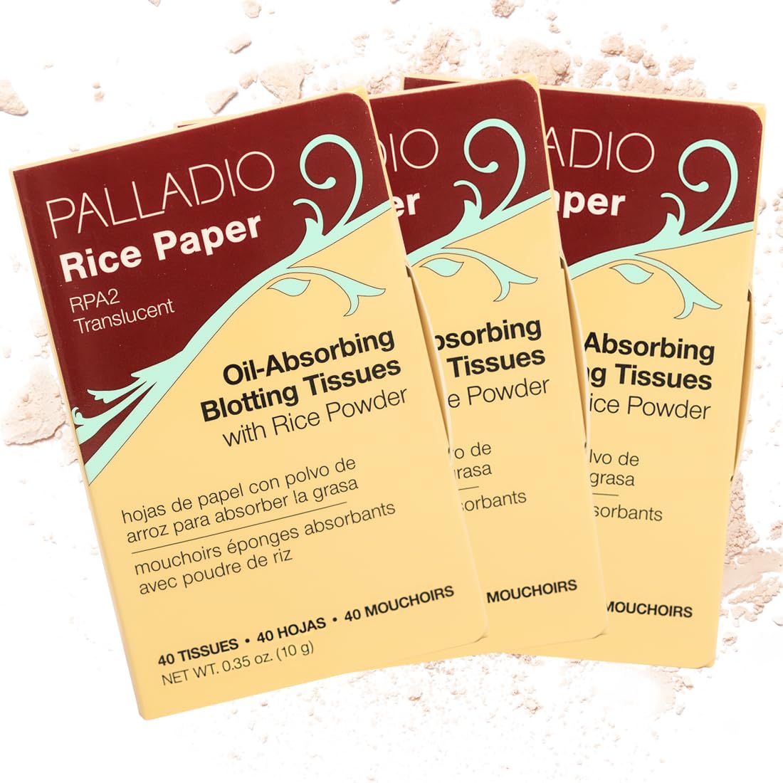 Palladio Rice Paper Facial Tissues for Oily Skin, Face Blotting Sheets Made from Natural Rice, Oil Absorbing Paper with Rice Powder, 2 Sided, Instant Results, Translucent, 40 Count, Pack of 1