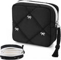 Grevosea Period Bag for Teen Girls, Cute Bow Period Pouch Sanitary Pad Pouch Storage Bag Tampon Holder for Purse Teen Period Kit Gifts (Black)