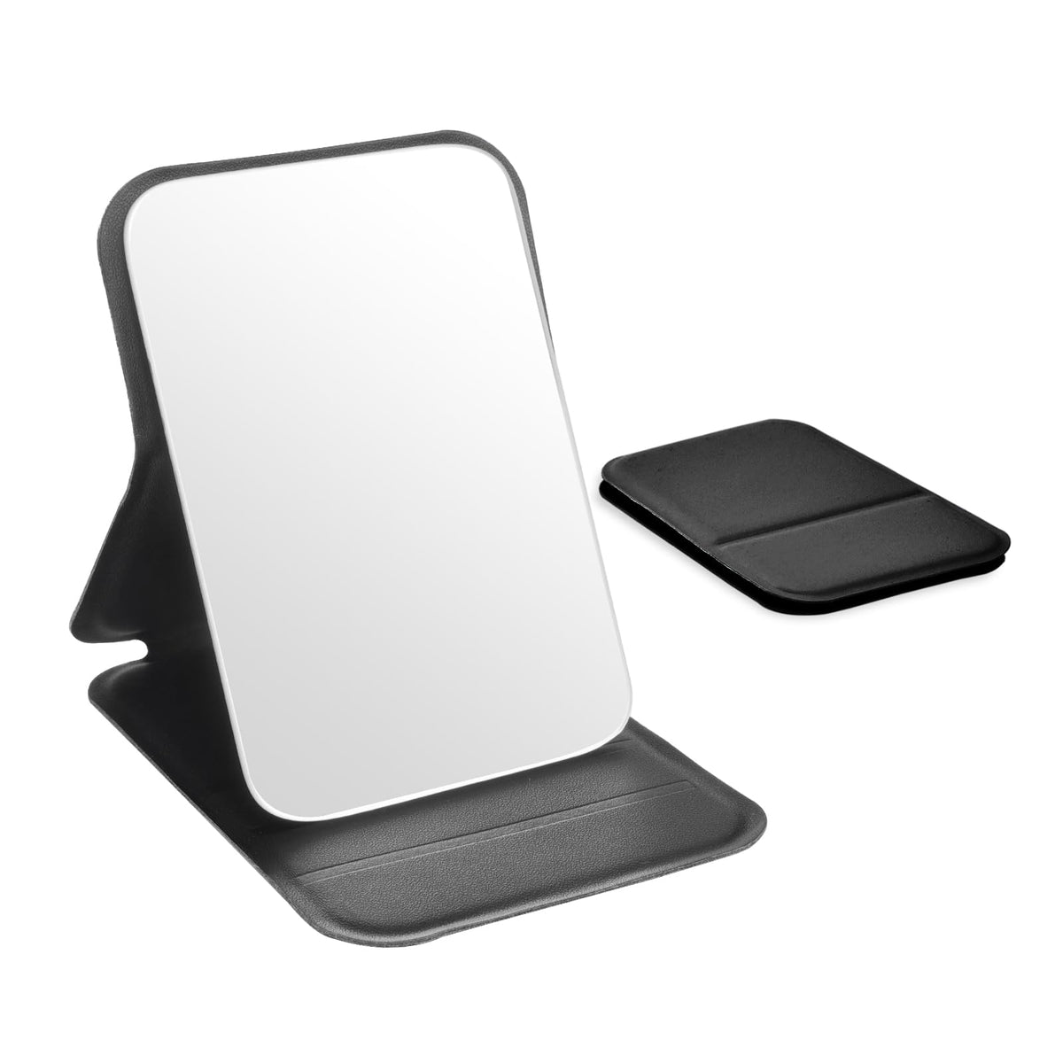 Compact Folding Mirror, 3.9" Stainless Steel Travel Mirror with PU Leather Case Cover for Makeup, Small Handheld Mirror for Pocket Purse, Mini Foldable Mirrors with Stand(Orange)