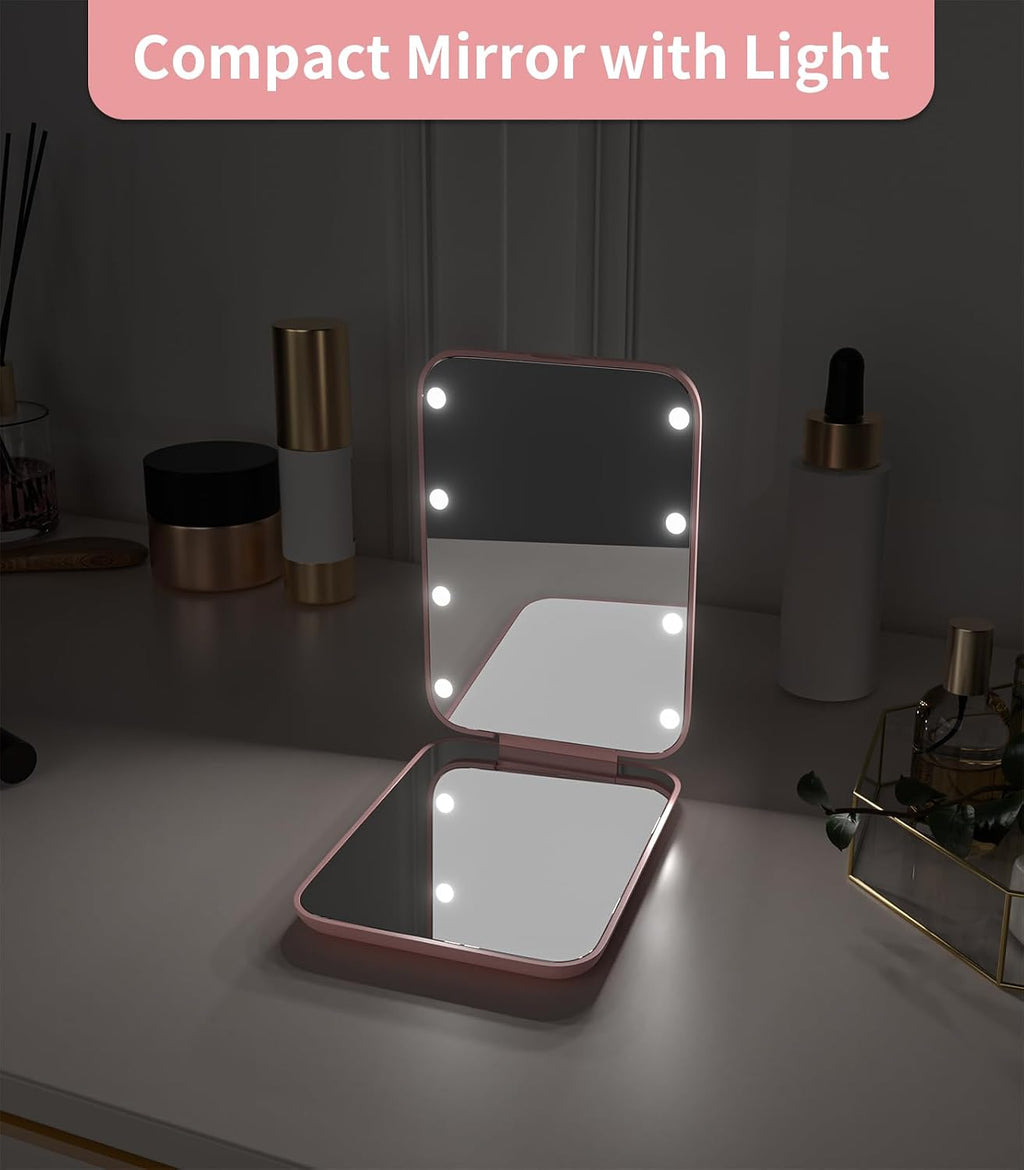 WOBSION 1x/3x Small Lighted Makeup Mirror for Purse