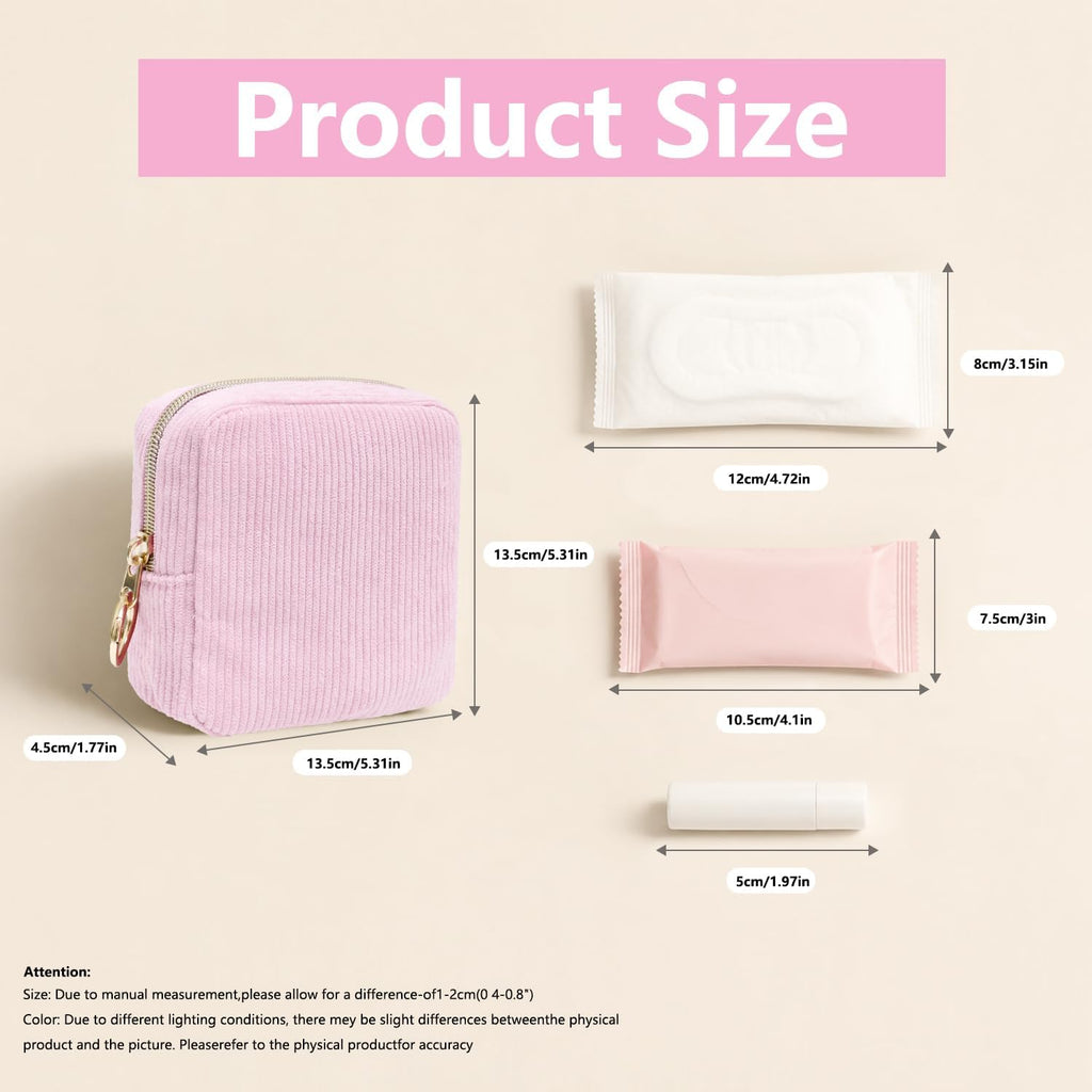 Period Bag for Women, Corduroy Tampon Holder for Purse, Pink