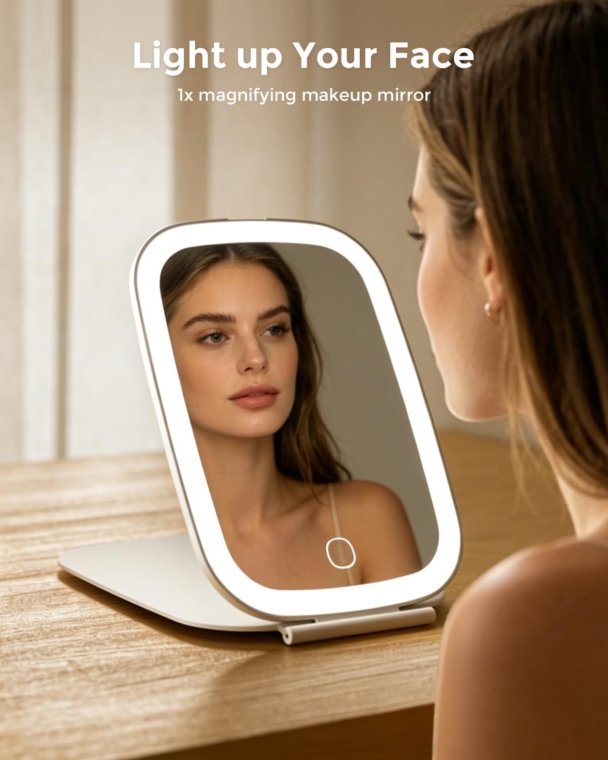 NEZZOE Rechargeable Travel Makeup Mirror with LED Light, 7x5 Inch