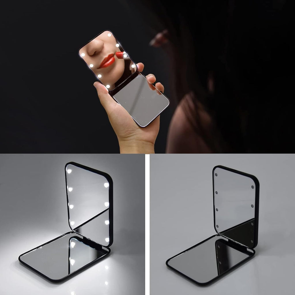 Kintion Pocket Mirror, 1X/3X Magnification LED Compact Mirror (Black)