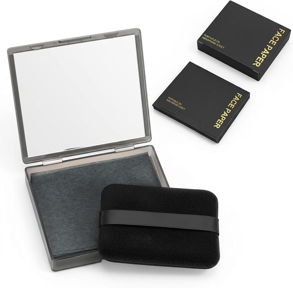 Sibba 600 Sheets Oil Blotting Sheets Oil Blotting Paper with Mirror and Puff, High-Performance Oils Absorbing Sheet for Oily Combination Skin, Portable Natural Oils Control Film Absorb Excess