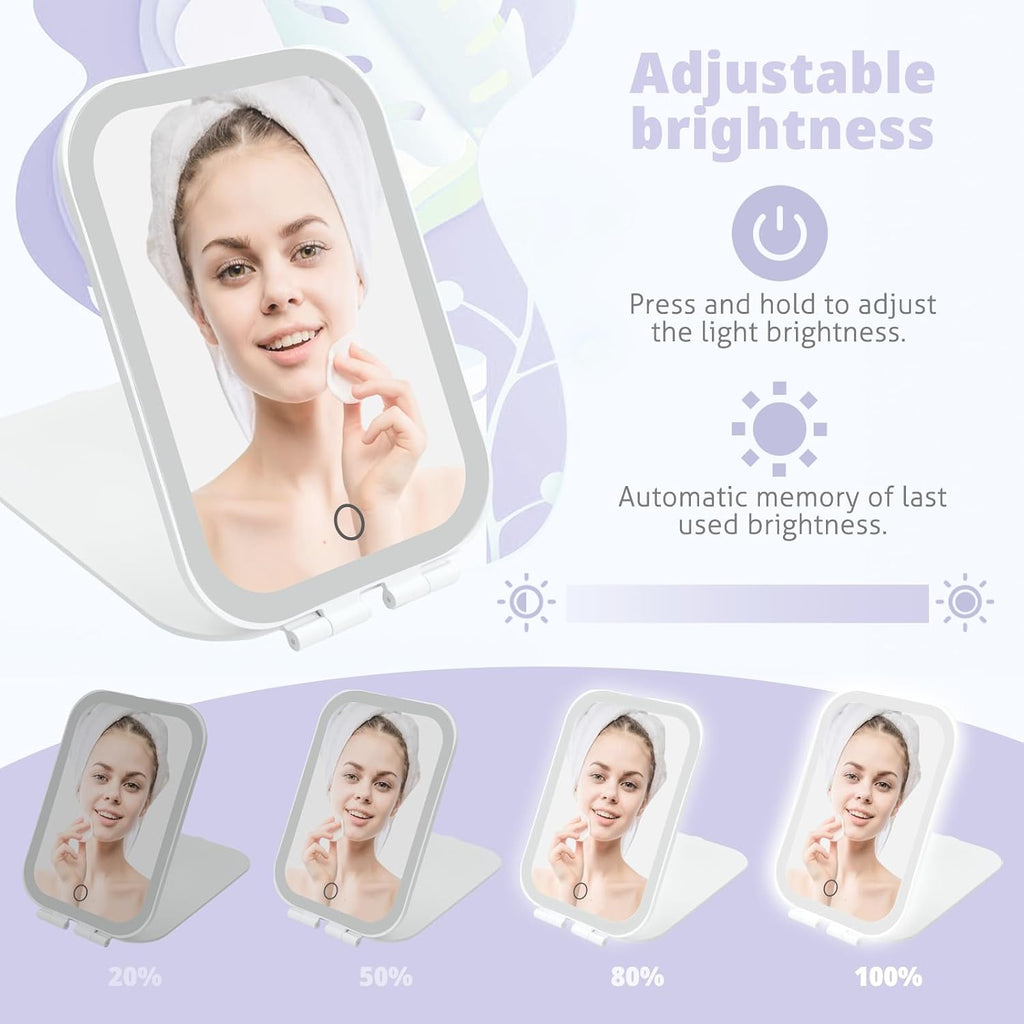 Travel Makeup Mirror, Portable Rechargeable Mirror with Lights