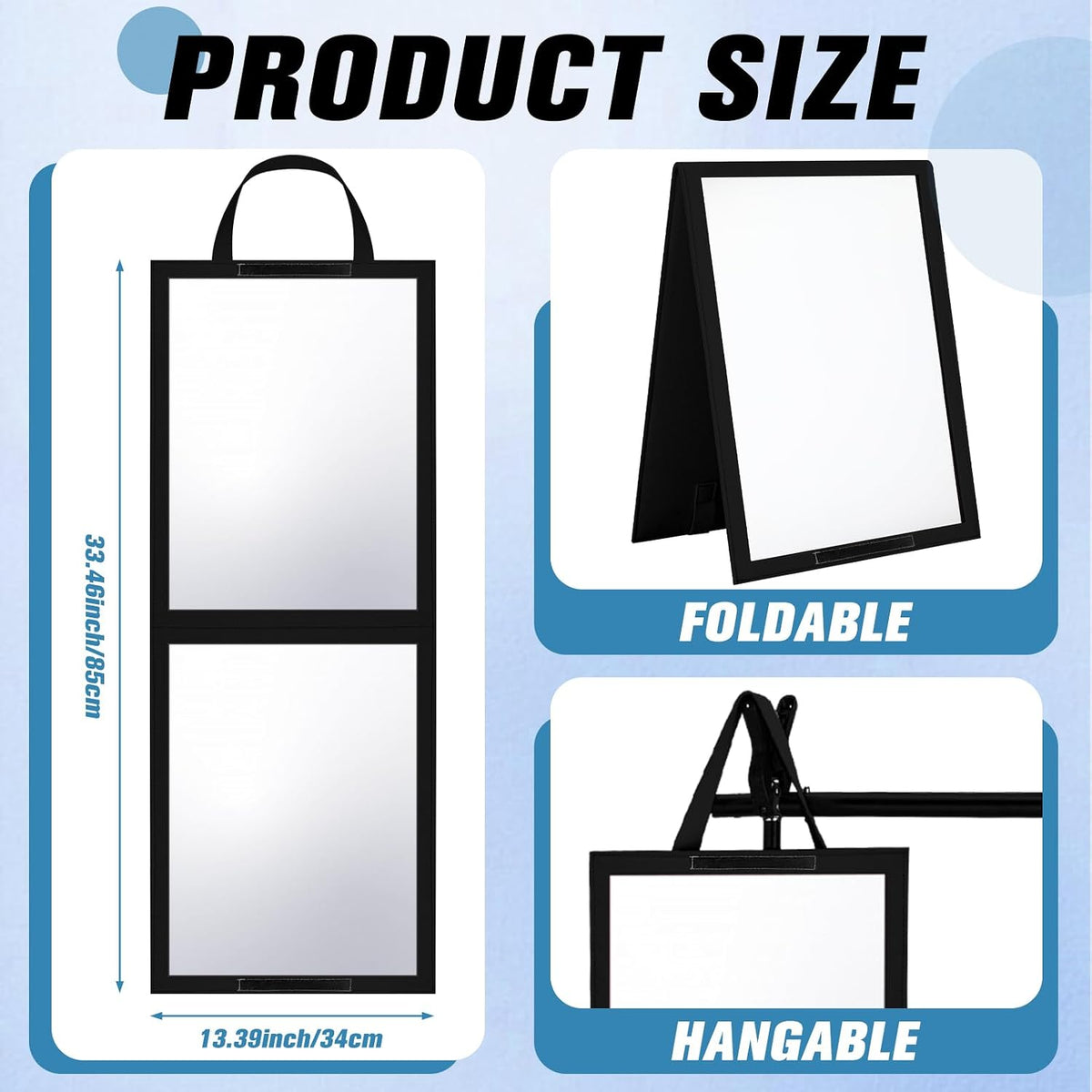 GlikCeil Foldable Portable Full Length Mirror for Dancer, Camping, Travel Black 33.5" x 13.4" Portable Hanging Folding Mirror with Handle for Dance Competition Travel Full Body Backstage Mirrors