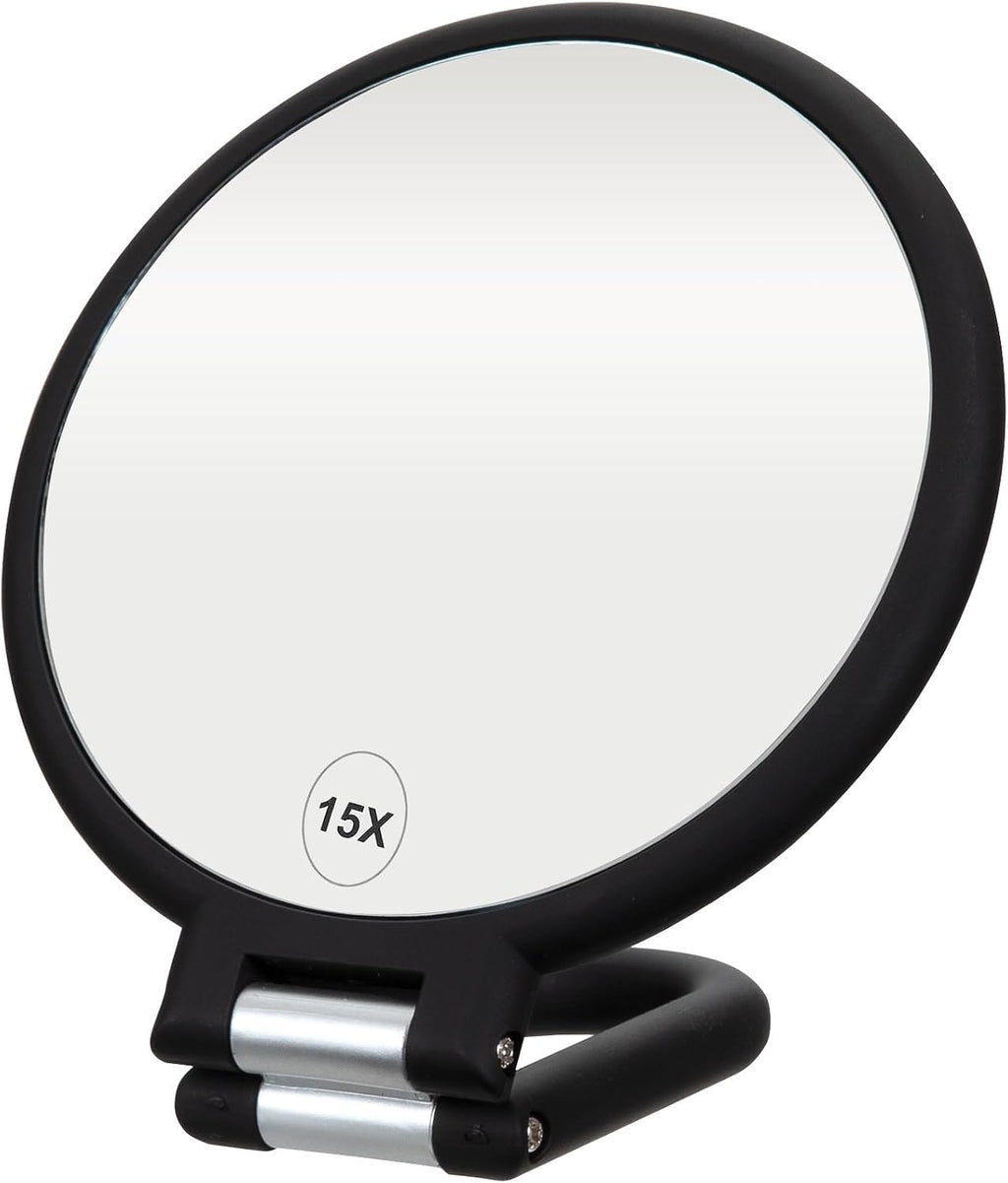 ForPro Magnifying Hand Mirror, 1X/15X Magnification, Folding Handle, Black