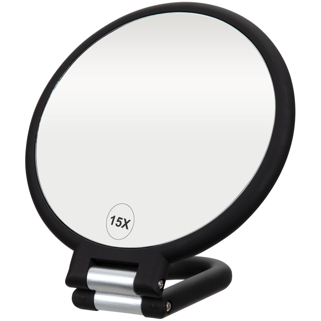ForPro Magnifying Hand Mirror, 1X/15X Magnification, Folding Handle, Black